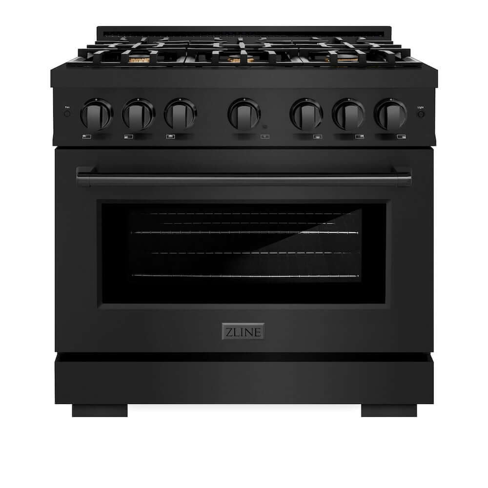 ZLINE 36 Inch 5.2 Cu. Ft. Dual Fuel Range - Black Stainless Steel Gas Cooktop & Electric Convection Oven with 6 Brass Burners (HDRB BR 36) | Perfect for Modern Kitchens & Professional Cooking