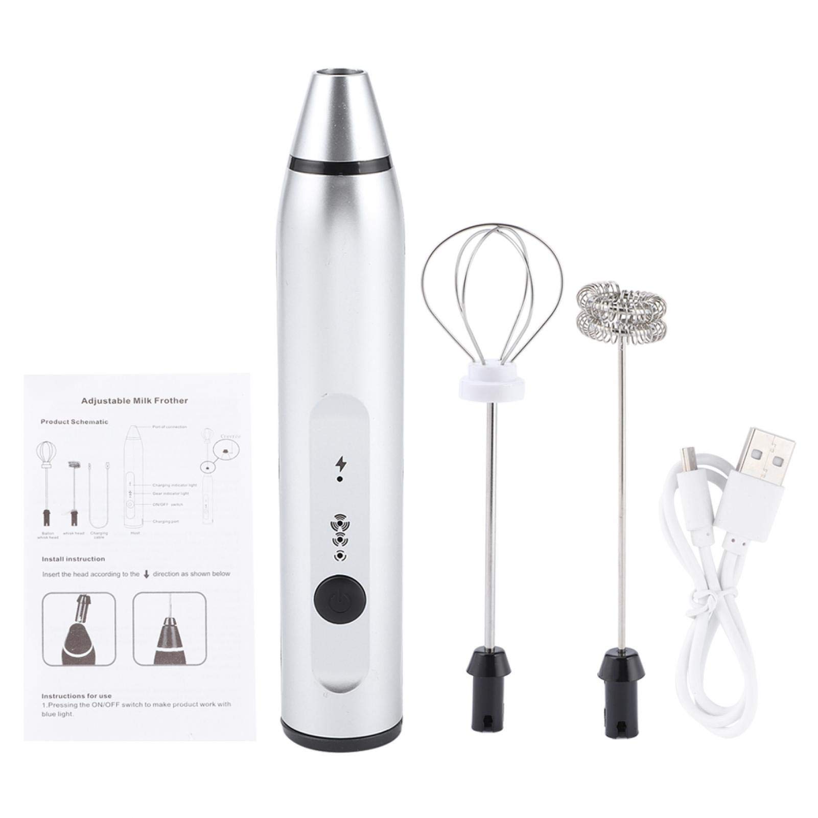 Electric Egg Beater & Milk Frother - 1200mAh Rechargeable Handheld Mixer for Coffee, Baking & Cooking | Kitchen Tool for Whipping Cream, Eggs & More (Silver) | Perfect for Home, Cafe & Office Use