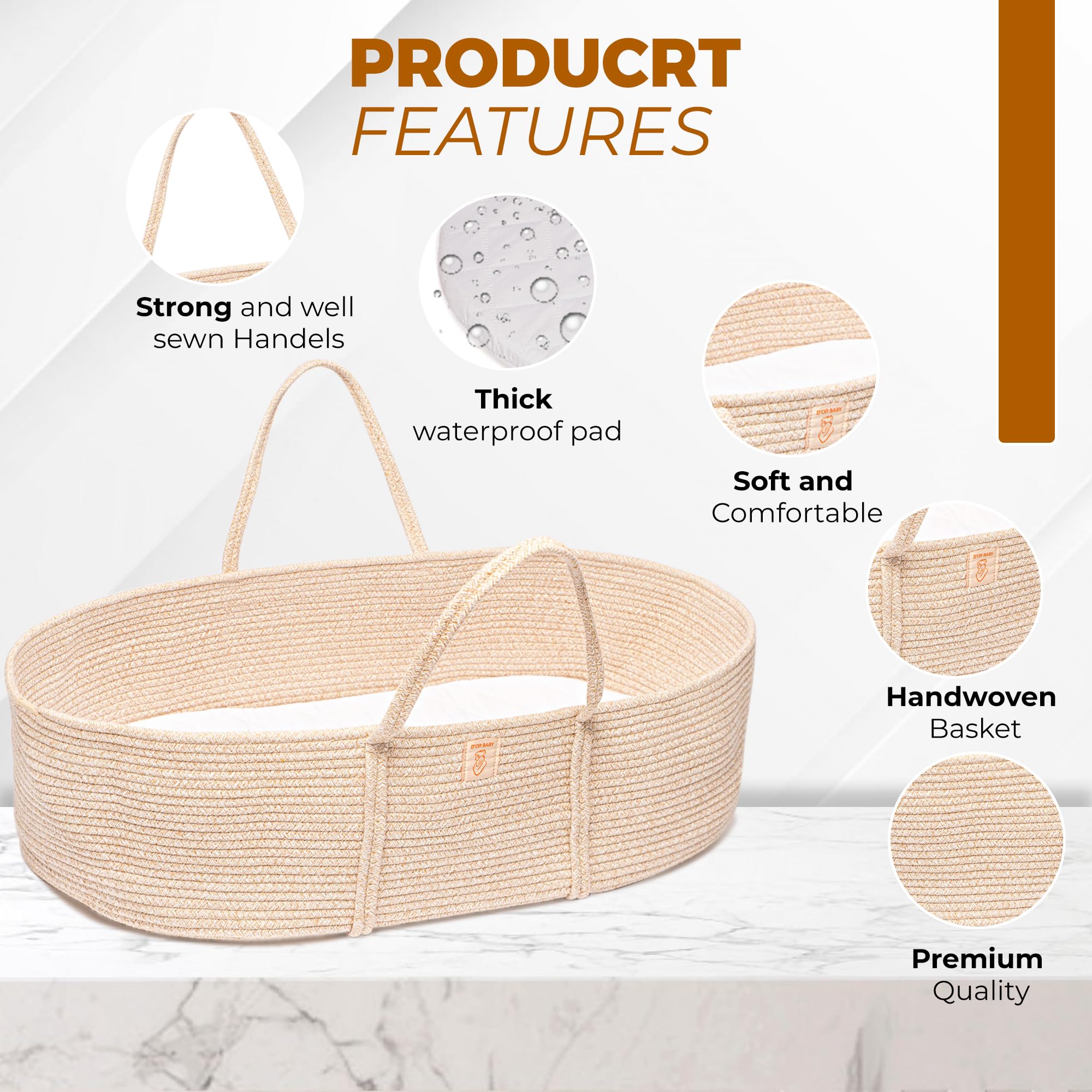 **Trendy Baby Changing Basket Set - 4-Piece Unisex Moses Basket with Waterproof Pad, Diaper Caddy Organizer & Cotton Blanket - Boho Nursery Decor for Bassinet or Changing Table - Perfect for Newborn Care & Nursery Organization**
