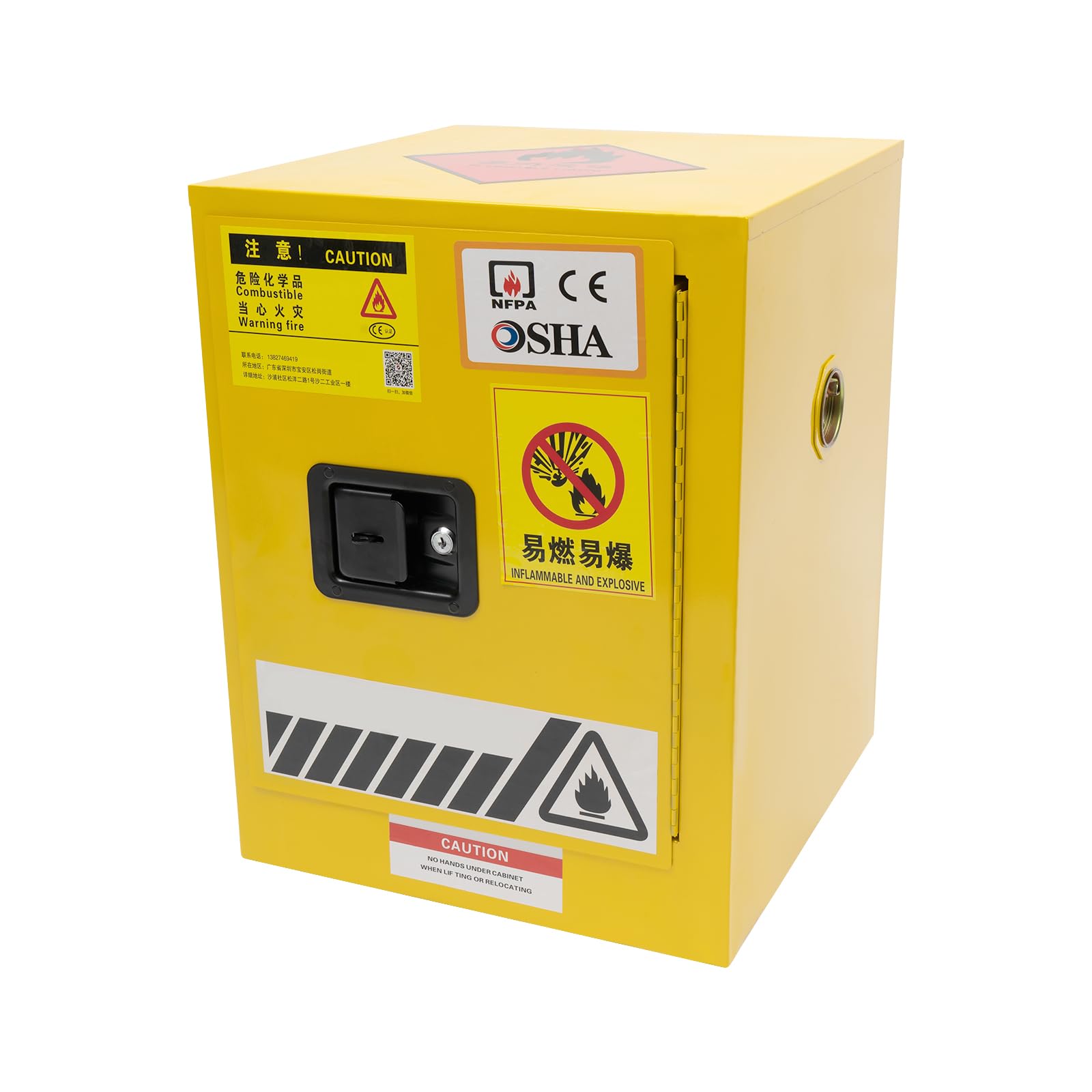 4 Gallon Yellow Galvanized Steel Safety Cabinet - Adjustable Shelf & 3-Point Locking System for Flammable Storage | Heavy-Duty Industrial & Home Use Cabinet for Chemicals, Paint & Solvents | Garage, Workshop & Laboratory Safety Solution