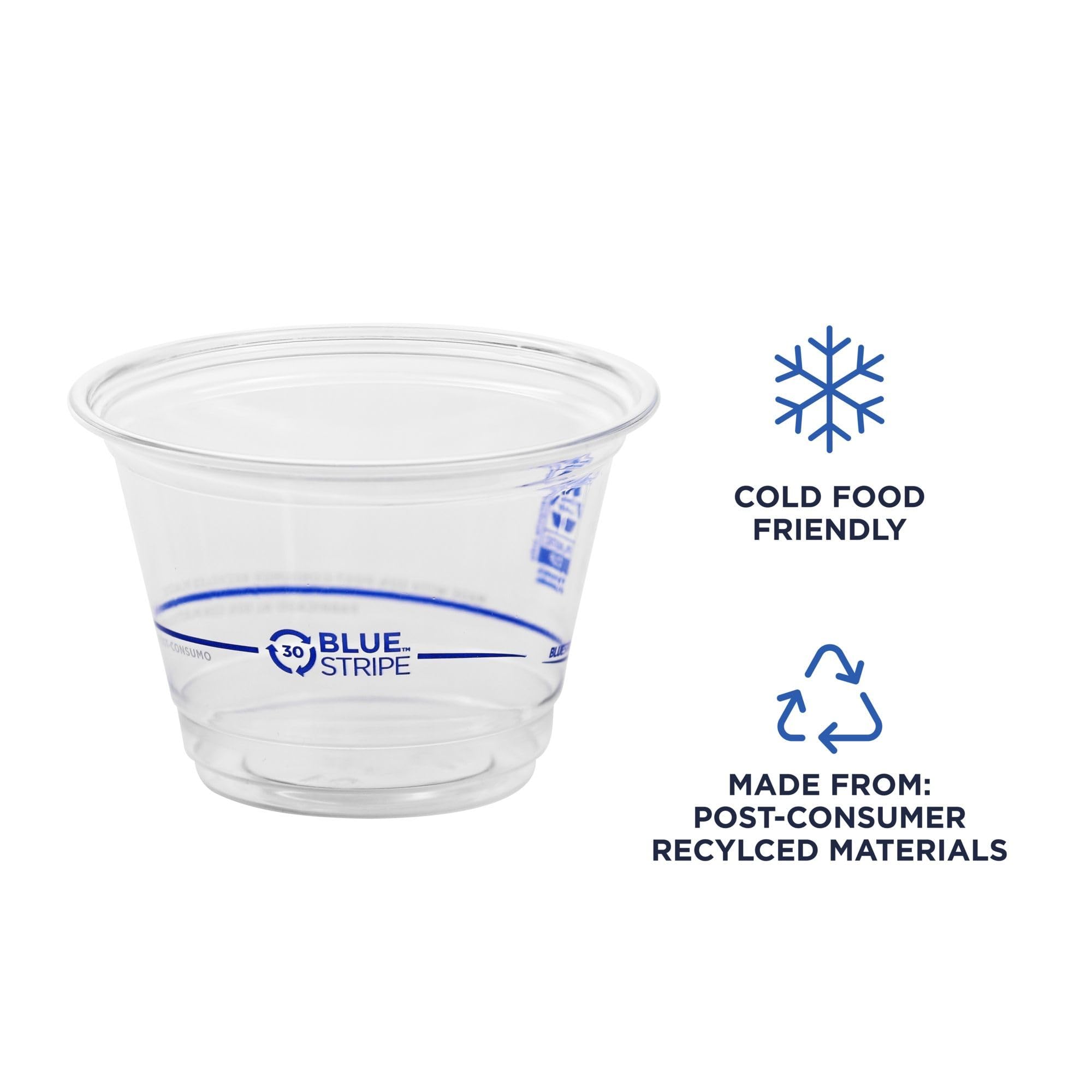 Eco-Friendly BlueStripe Recycled 9oz Plastic Cups - 1000 Pack, 30% Post-Consumer Recycled PET (rPET) Material, Clear Disposable Cups for Cold Beverages, Parties, Picnics & Office Use