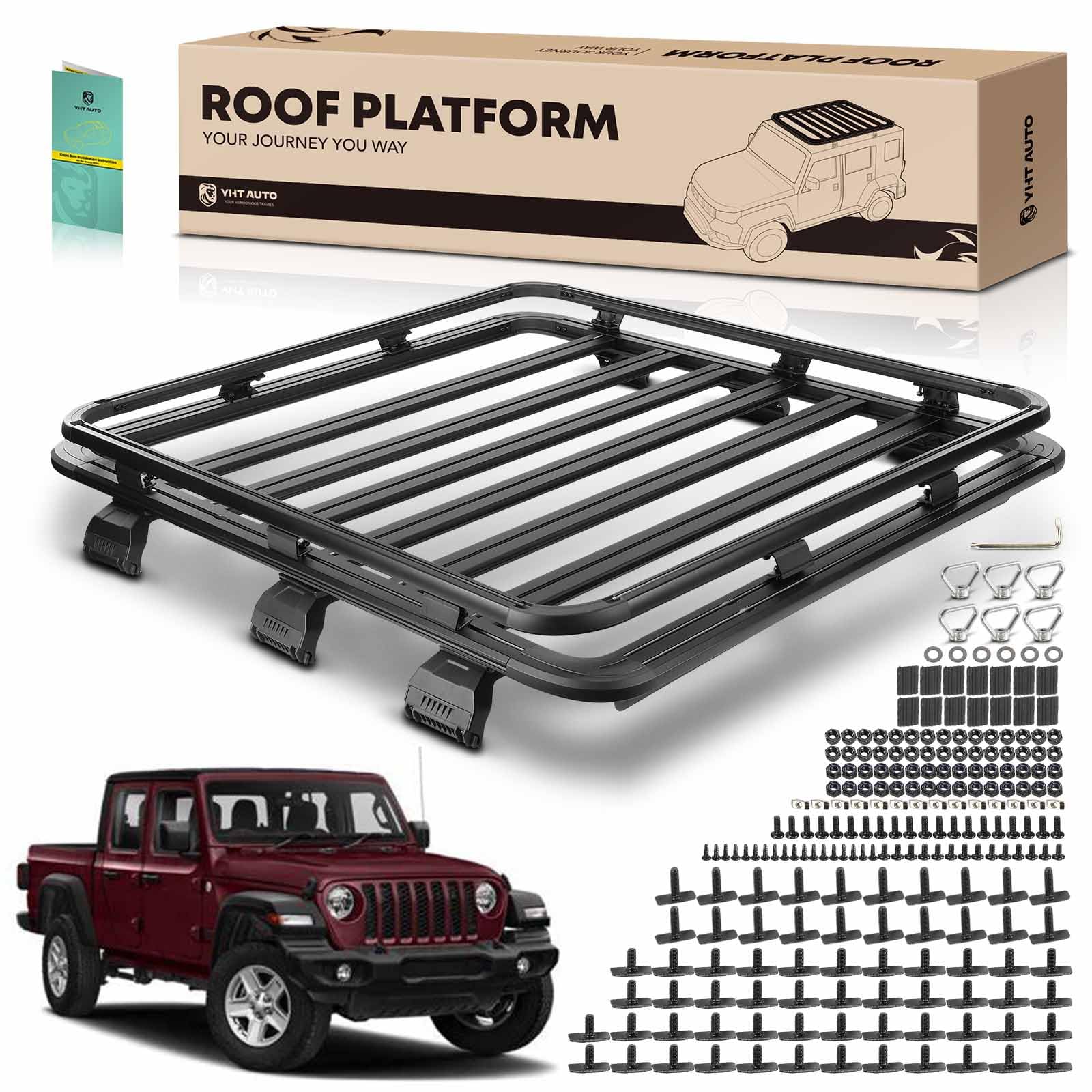 YHTAUTO Heavy Duty Aluminum Alloy Car Roof Rack Cargo Carrier - 385 Lbs Capacity, Universal Fit for Jeep Wrangler (2018-2023) & Gladiator (2020-2023) - Perfect for Rooftop Tents, Kayaks, Bikes & Outdoor Adventure Gear