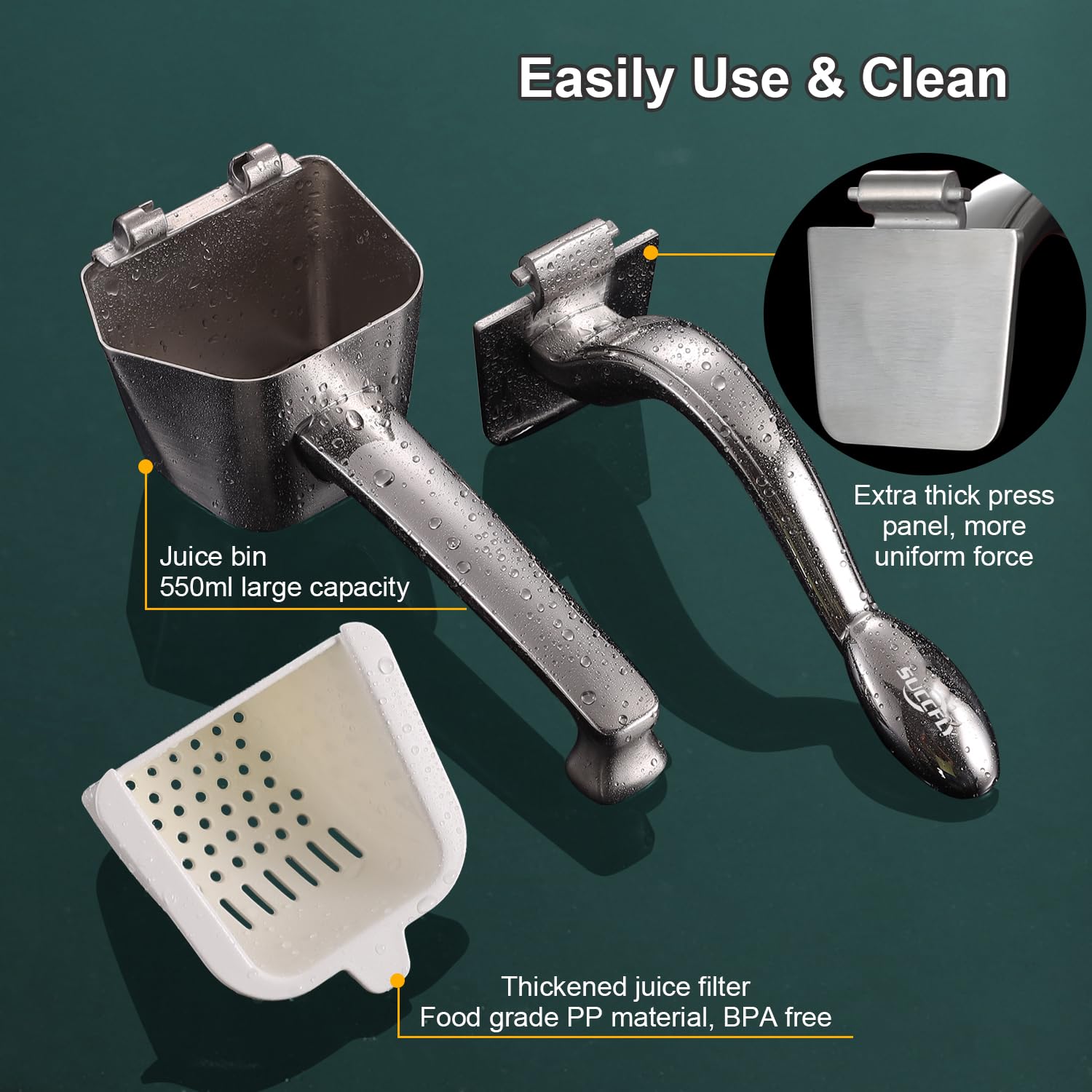 Premium Stainless Steel Lemon Squeezer - Heavy Duty Manual Citrus Juicer for Lime, Orange & Fruits - Ergonomic Handle for Labor-Saving Juice Press - Large Capacity Handheld Juicer (5 Year Warranty) - Perfect for Home Bars, Restaurants & Fresh Juice Making