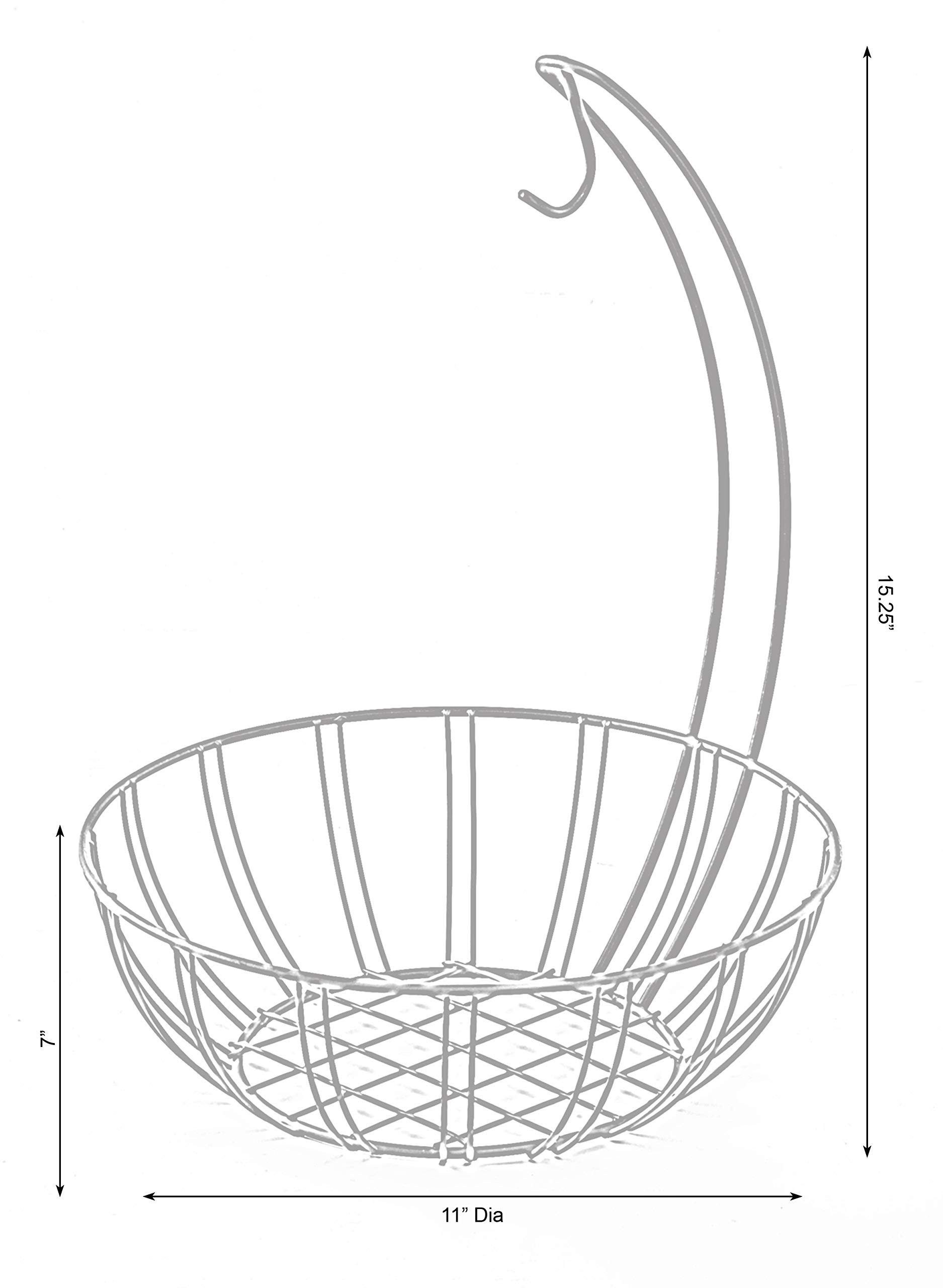 Basicwise Metal Wire Fruit Basket with Banana Hanger - Rustproof Kitchen Countertop Organizer for Fruits, Vegetables & Snacks - Perfect for Dining Table, Pantry or Office Break Room (Black)