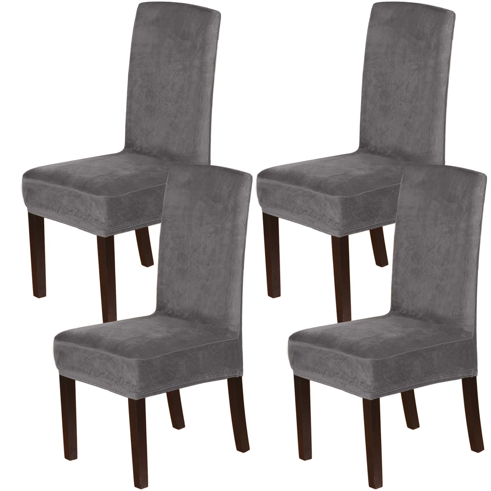 H.VERSAILTEX Velvet Dining Chair Covers Set of 4 - Washable Grey Slipcovers for Home & Restaurant Use