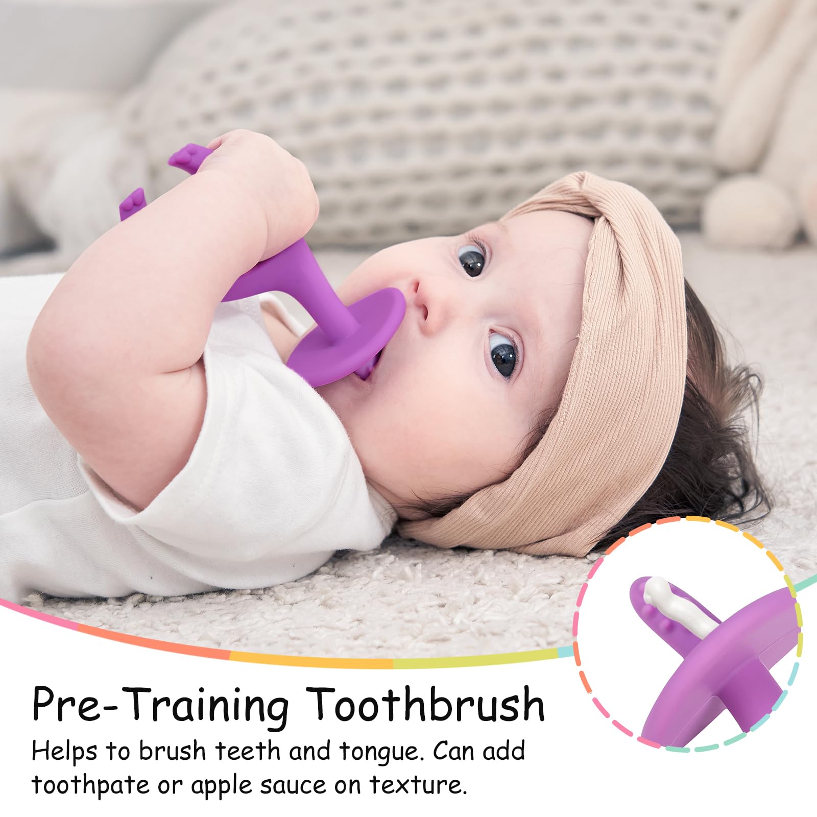 Mombella Baby Teething Toys for Infants 3-12 Months - Soft Silicone Teether with Clip, 2-in-1 Elephant Chew Toy & Pre-Training Toothbrush - Safe for 6-9 Month Old Babies (Purple) - Perfect for Soothing Sore Gums at Home or On-the-Go