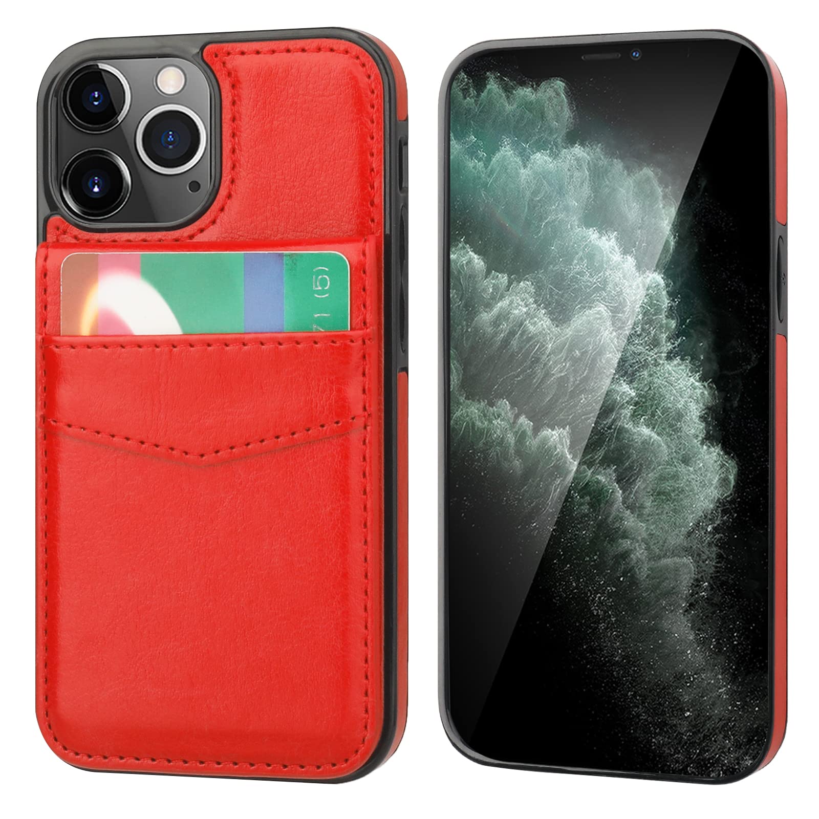 Premium Leather iPhone 12 Pro Max Wallet Case with Magnetic Clasp & Kickstand - Heavy Duty Protective Cover with Credit Card Holder (6.7 Inch, Red) | Perfect for Business Travel, Daily Commute & Hands-Free Viewing