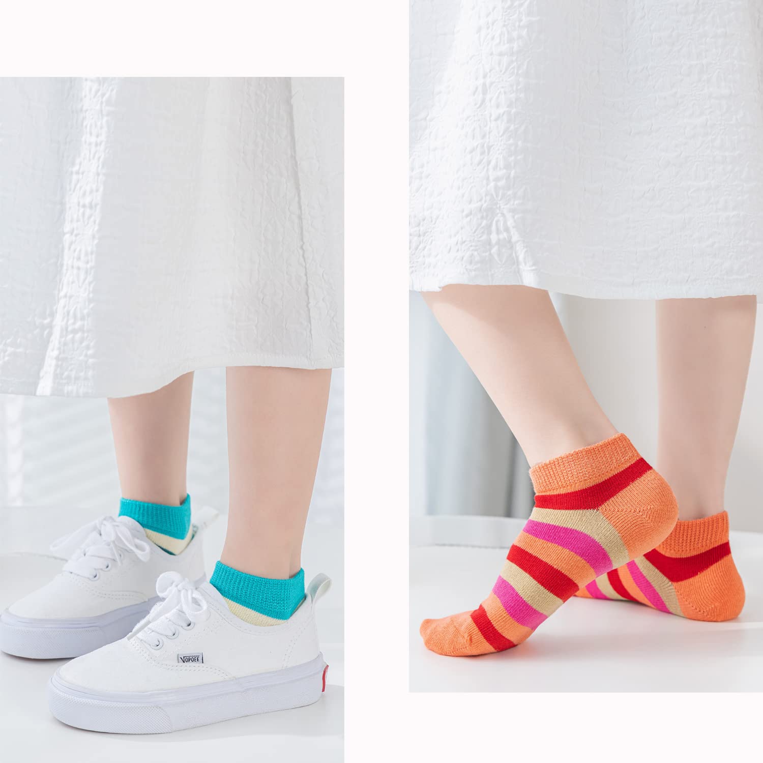 Marchare Girls Seamless Rainbow Striped Cotton Socks - 5 Pack Crew Socks for School, Play & Everyday Wear | Soft & Comfortable Kids Socks