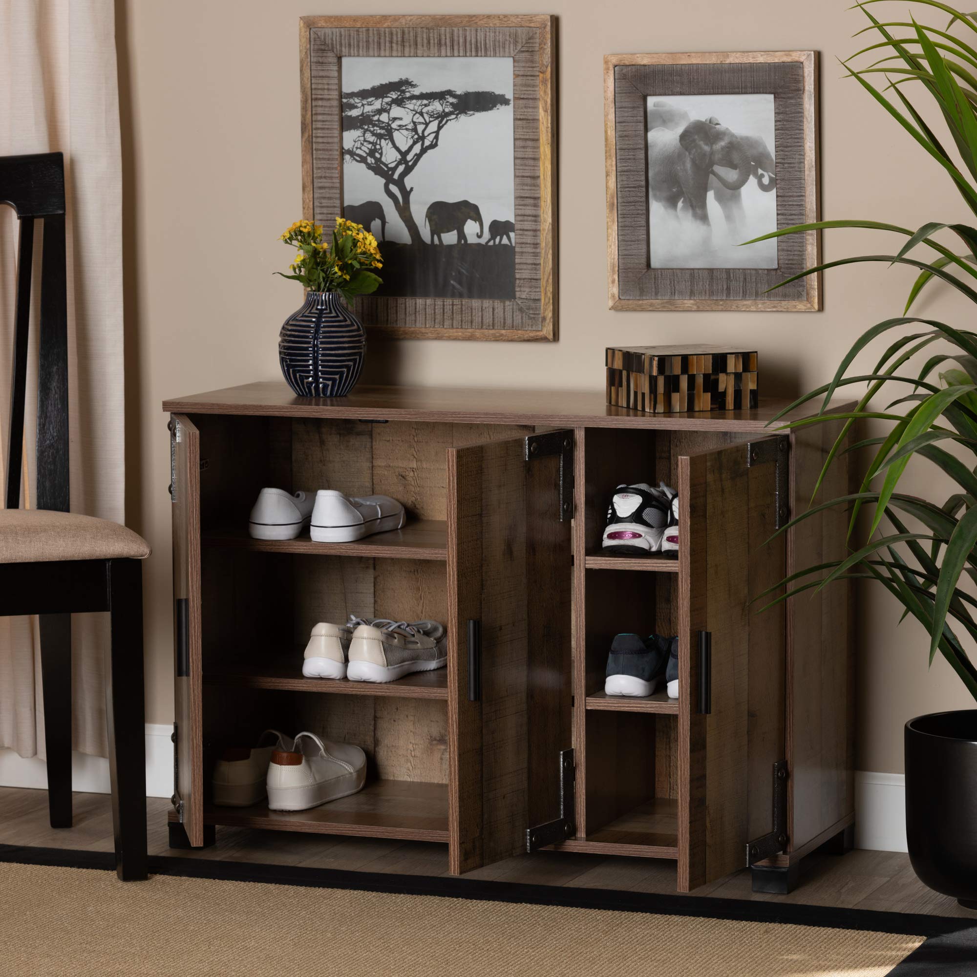Baxton Studio Brown Shoe Cabinet - Modern Shoe Storage Organizer for Entryway, Closet & Bedroom - Perfect for Organizing Shoes, Boots & Sneakers
