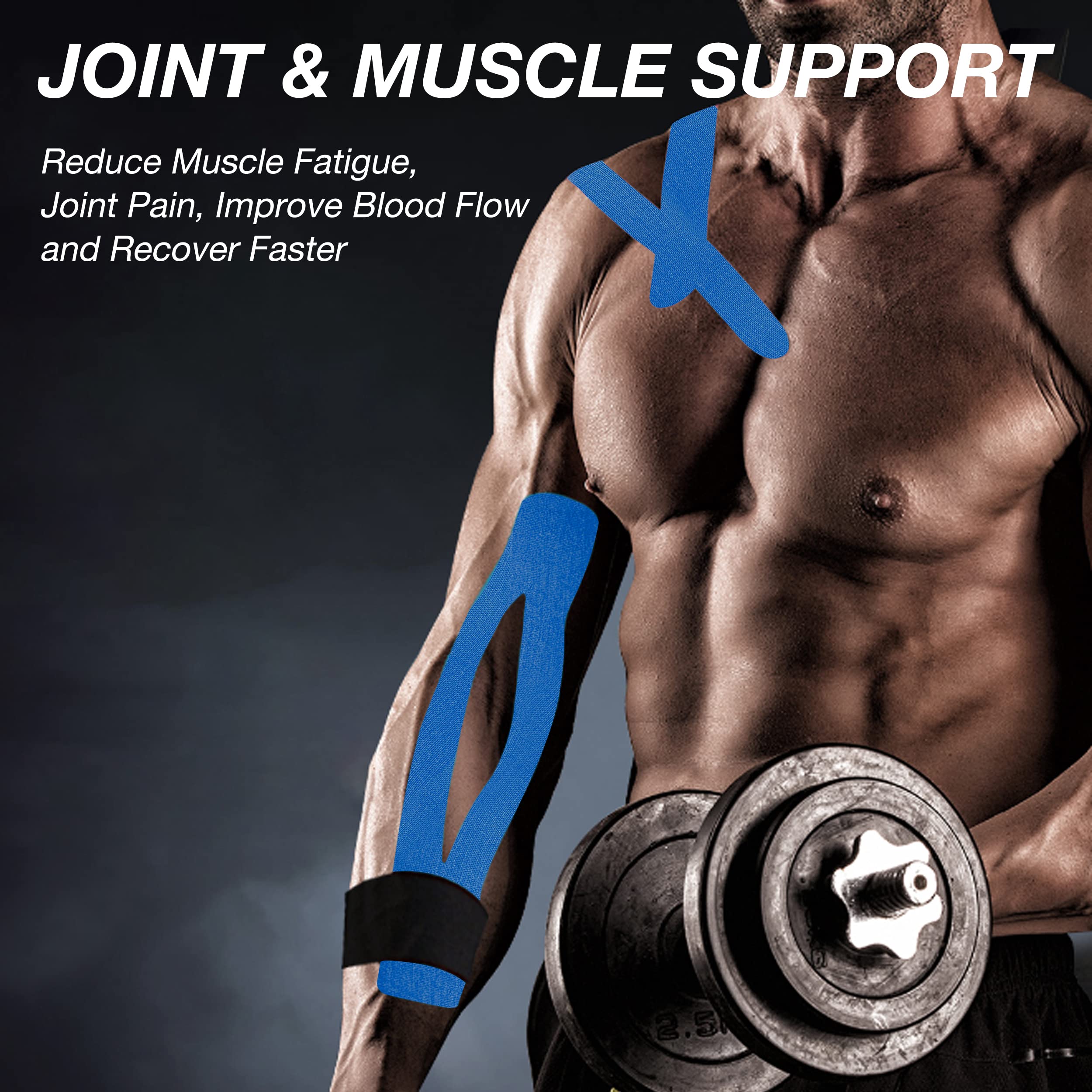 Premium Kinesiology Tape - 4 Rolls Elastic Sports Tape Set for Muscle Support & Pain Relief | Breathable, Waterproof Athletic Tape for Running, Yoga, Gym Workouts & Injury Recovery