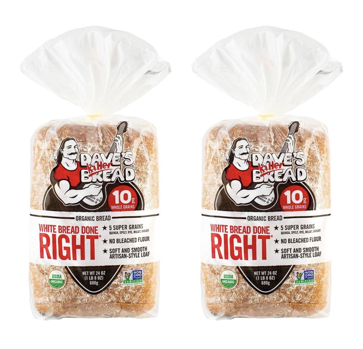 Dave's Killer Bread Organic White Bread - 24oz (Pack of 2) | Non-GMO, No High Fructose Corn Syrup, No Artificial Flavors | Healthy Breakfast & Sandwich Bread for Families