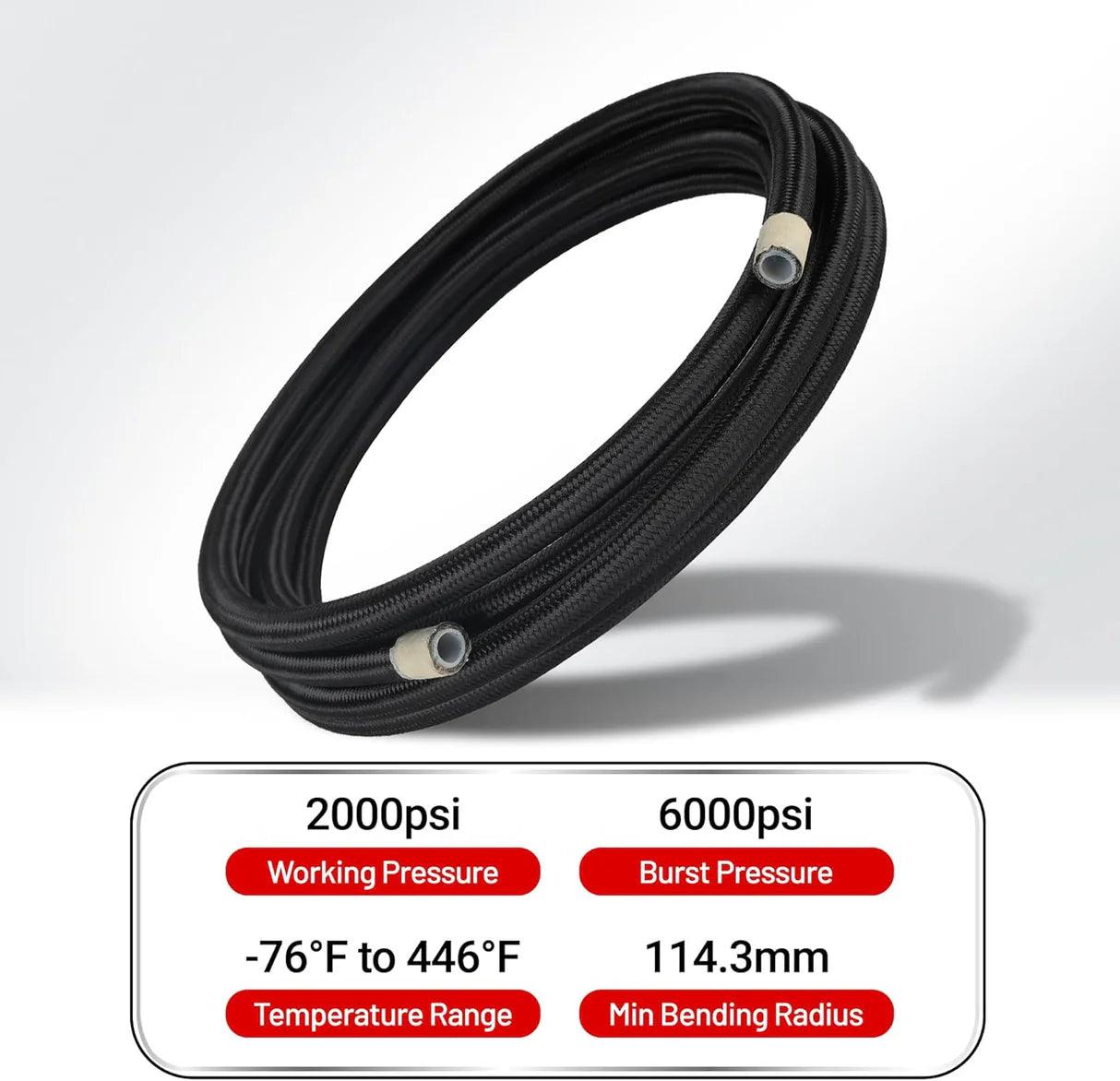 EVIL ENERGY PTFE Fuel Line Fitting Kit - 4/6/8/10AN Nylon Braided Fuel Hose (10-25FT Optional) for High Performance Fuel Systems - Perfect for Racing, Automotive Upgrades & Custom Fuel Line Installations