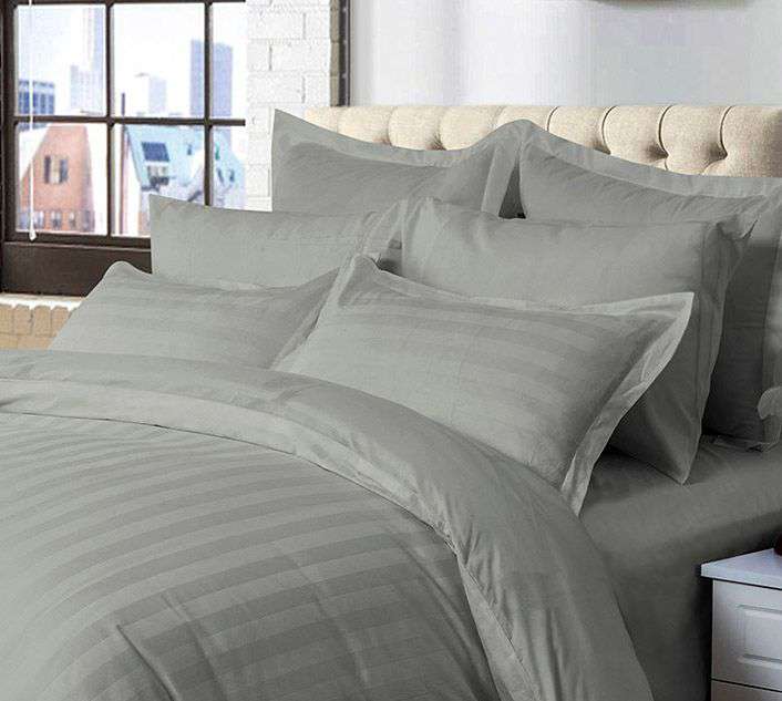 1000 Thread Count Ultra Soft Striped Super King Size Grey Duvet Cover Set - Luxury Bedding for Master Bedroom & Guest Room, Perfect for All Seasons