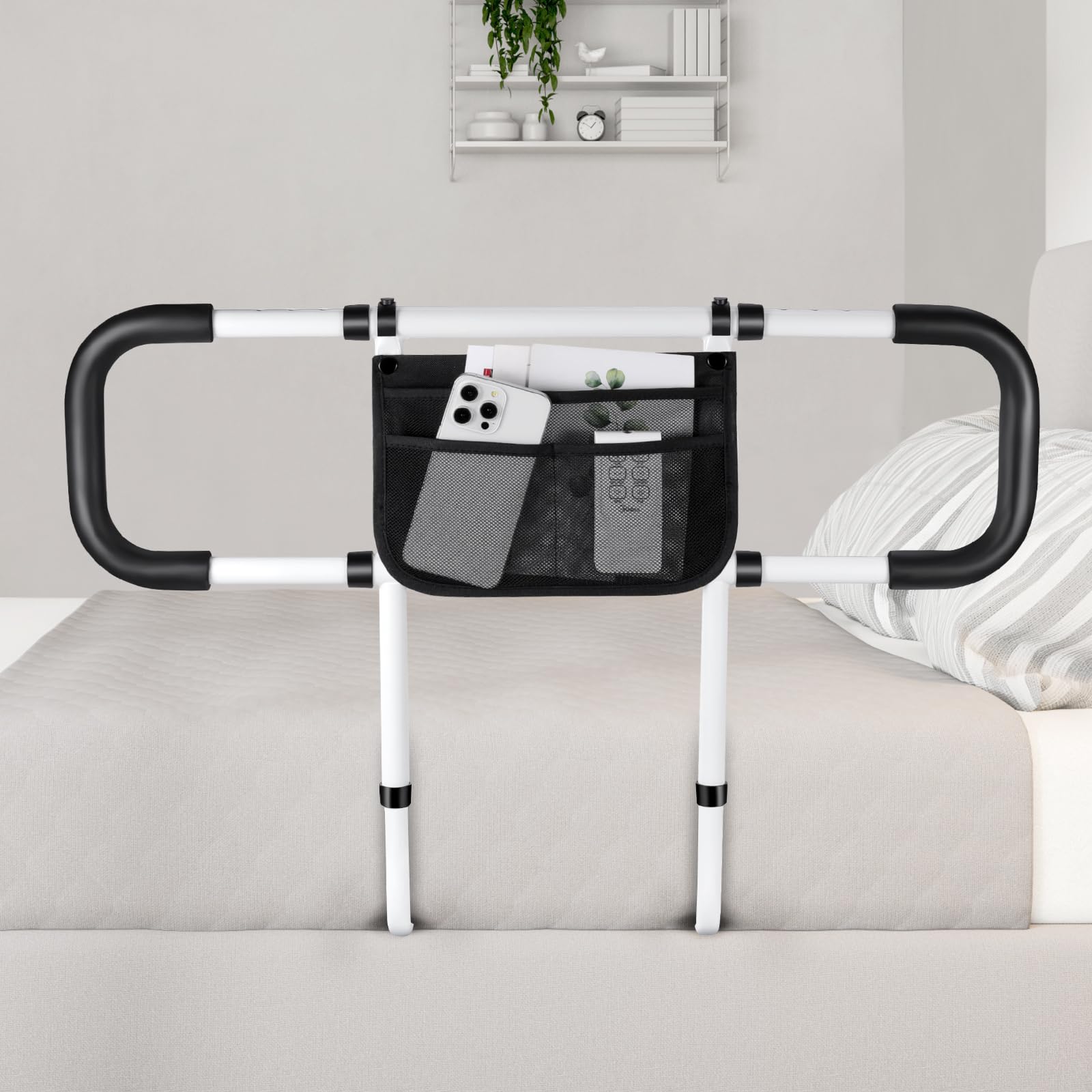 Elderly Bed Safety Rails - Adjustable Bed Assist Handles for Seniors with Storage Bag & Fixing Straps - Fits King, Queen, Full & Twin Beds - Ideal for Fall Prevention & Home Care Assistance