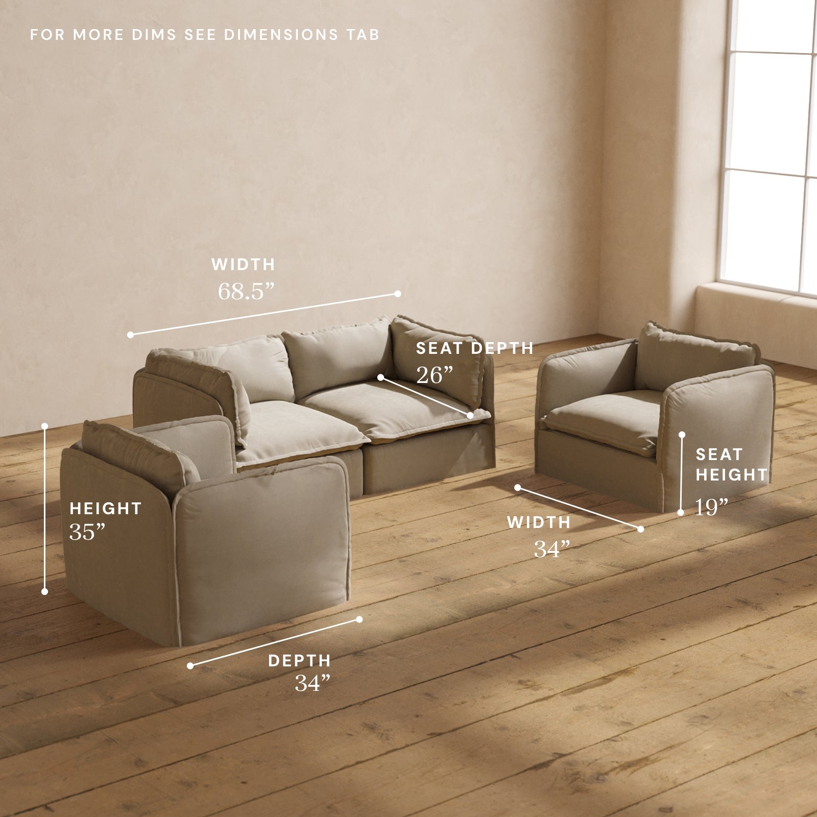 Premium Modular 2-Seater Sofa & Armchair Set in Dune Color | Luxe Fabric Blend | Perfect for Living Room, Lounge & Small Spaces