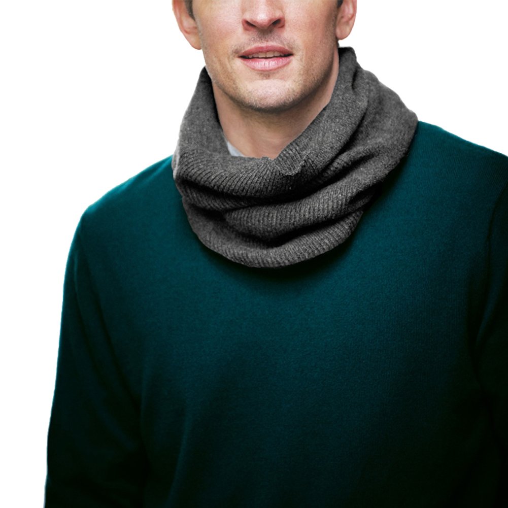 Parisbonbon Men's 100% Cashmere Ribbed Neck Warmer Scarf - Medium Gray One Size - Winter Accessory for Outdoor Activities & Cold Weather Protection