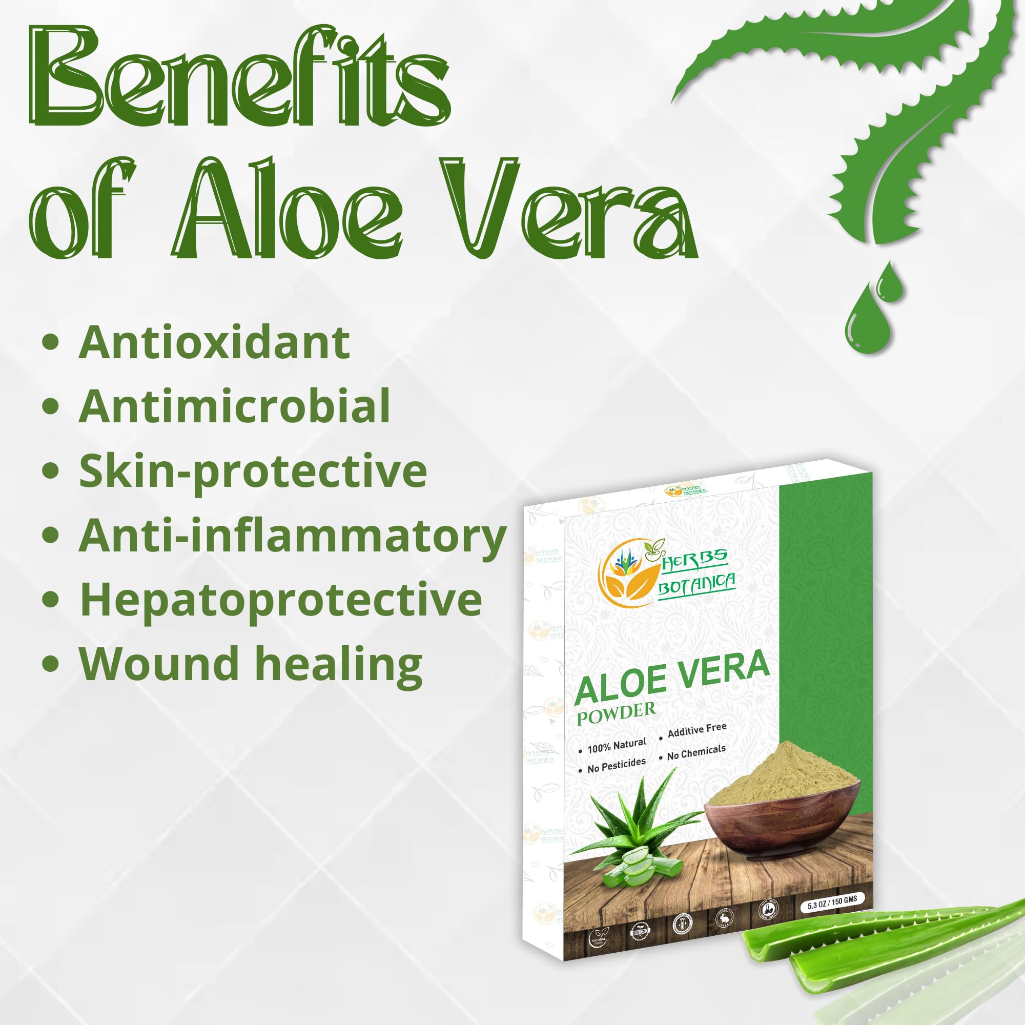 Organic Aloe Vera Powder for Hair Growth & Skin Care - Vegan, Non-GMO, 150g (5.3oz) - Moisturizing & Soothing Aloe Barbadensis for DIY Beauty, Face Masks, Hair Treatments & Sunburn Relief