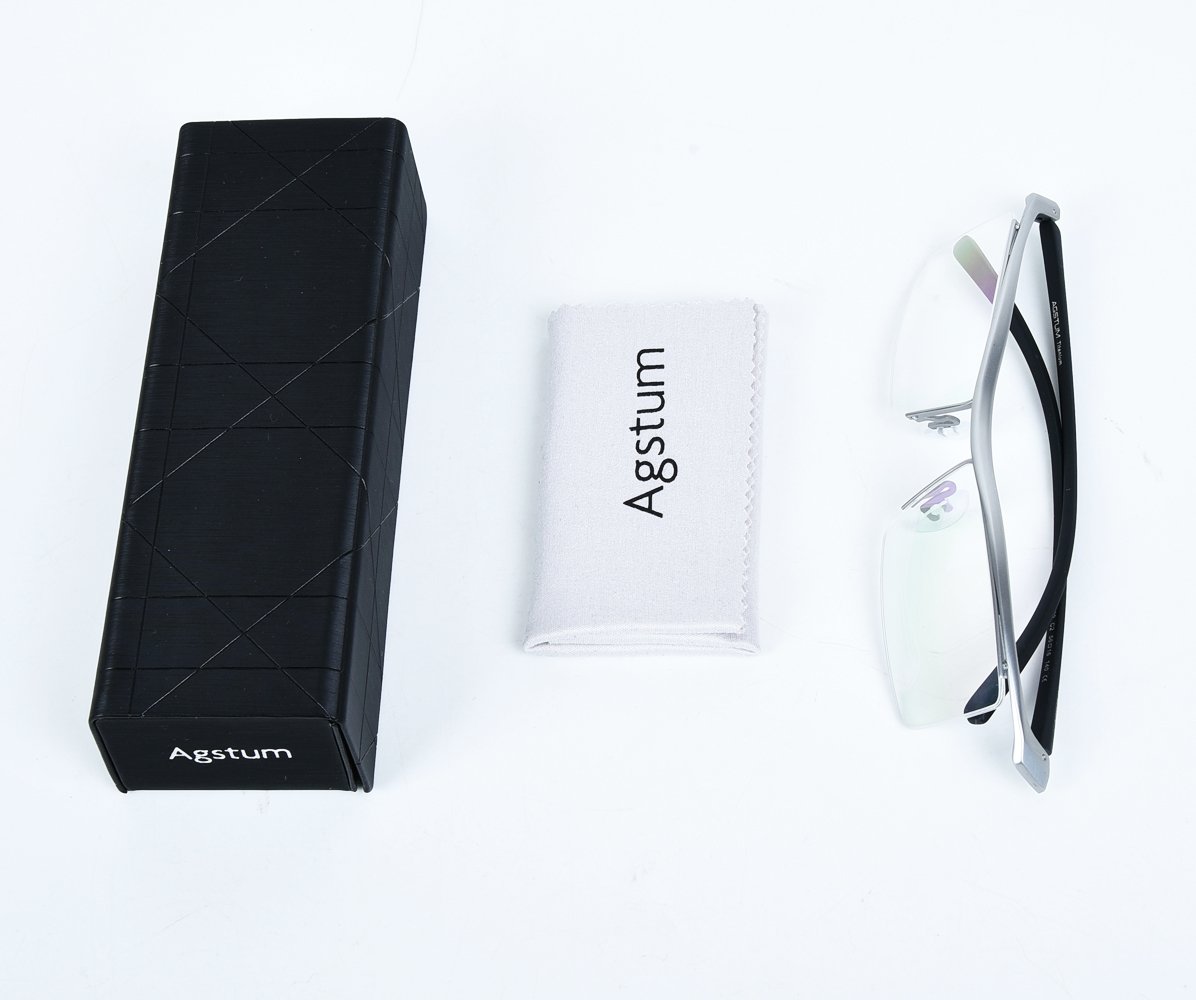 Agstum Blue Light Blocking Glasses Anti-Fatigue - Titanium Half Rimless Business Eyewear for Computer & Office Use | Reduce Eye Strain for Work, Gaming & Screen Time