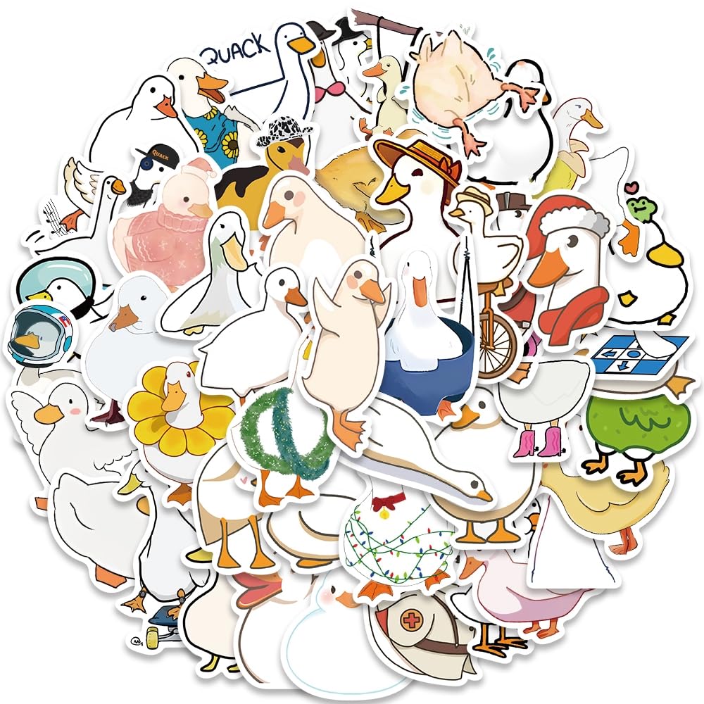 50PCS Cute Duck Stickers - Waterproof Vinyl Cartoon Animal Decals for Kids, Water Bottles, Laptops & DIY Crafts - Funny Durable Hapiuen Sticker Pack for School, Scrapbooking & Home Decor