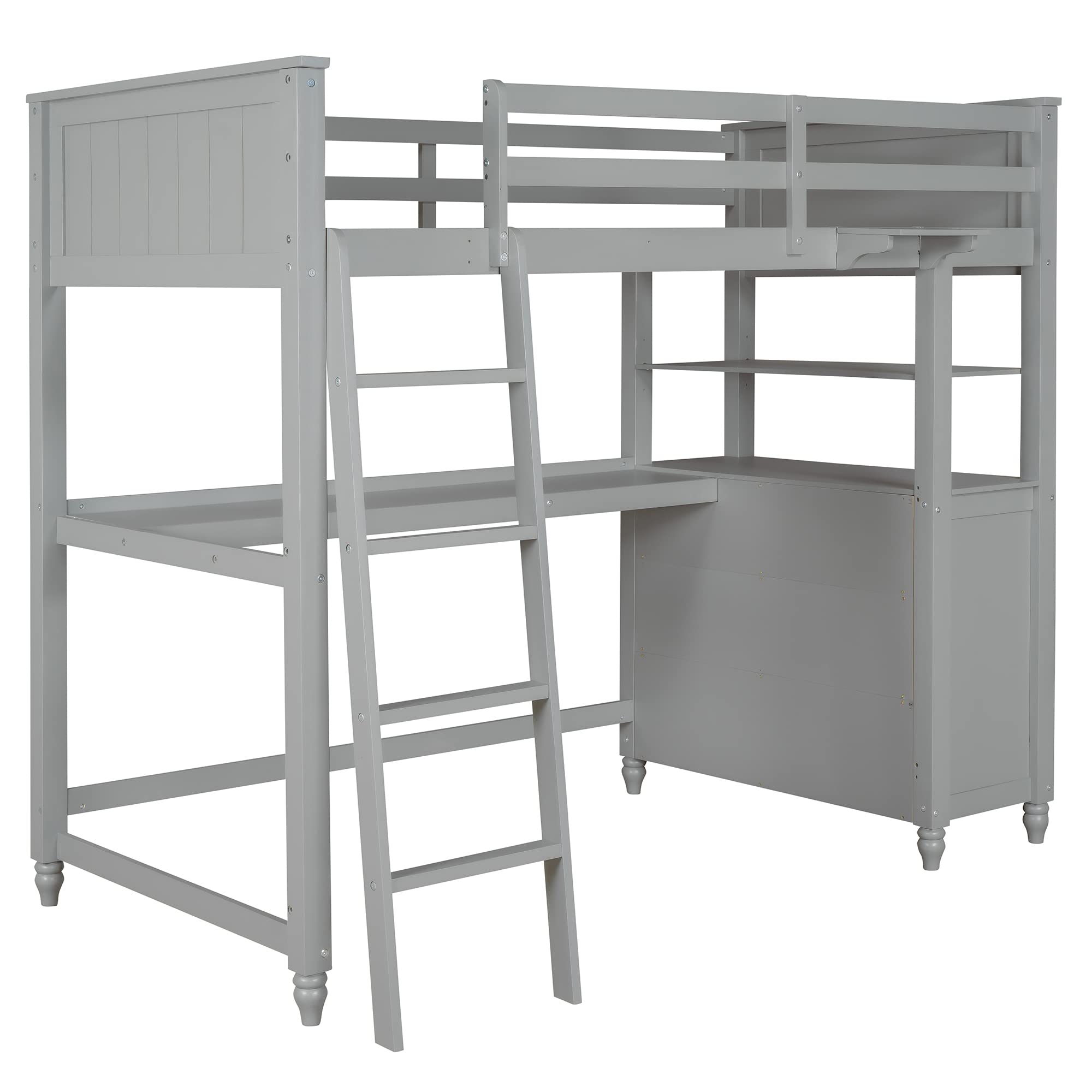 Harper & Bright Designs Twin Size Loft Bed with Desk & Drawers - Sturdy Wooden Loft Bed with Storage Shelves for Kids, Teens & Adults (Gray) - Perfect for Small Bedrooms, Dorm Rooms & Space-Saving Kids' Rooms
