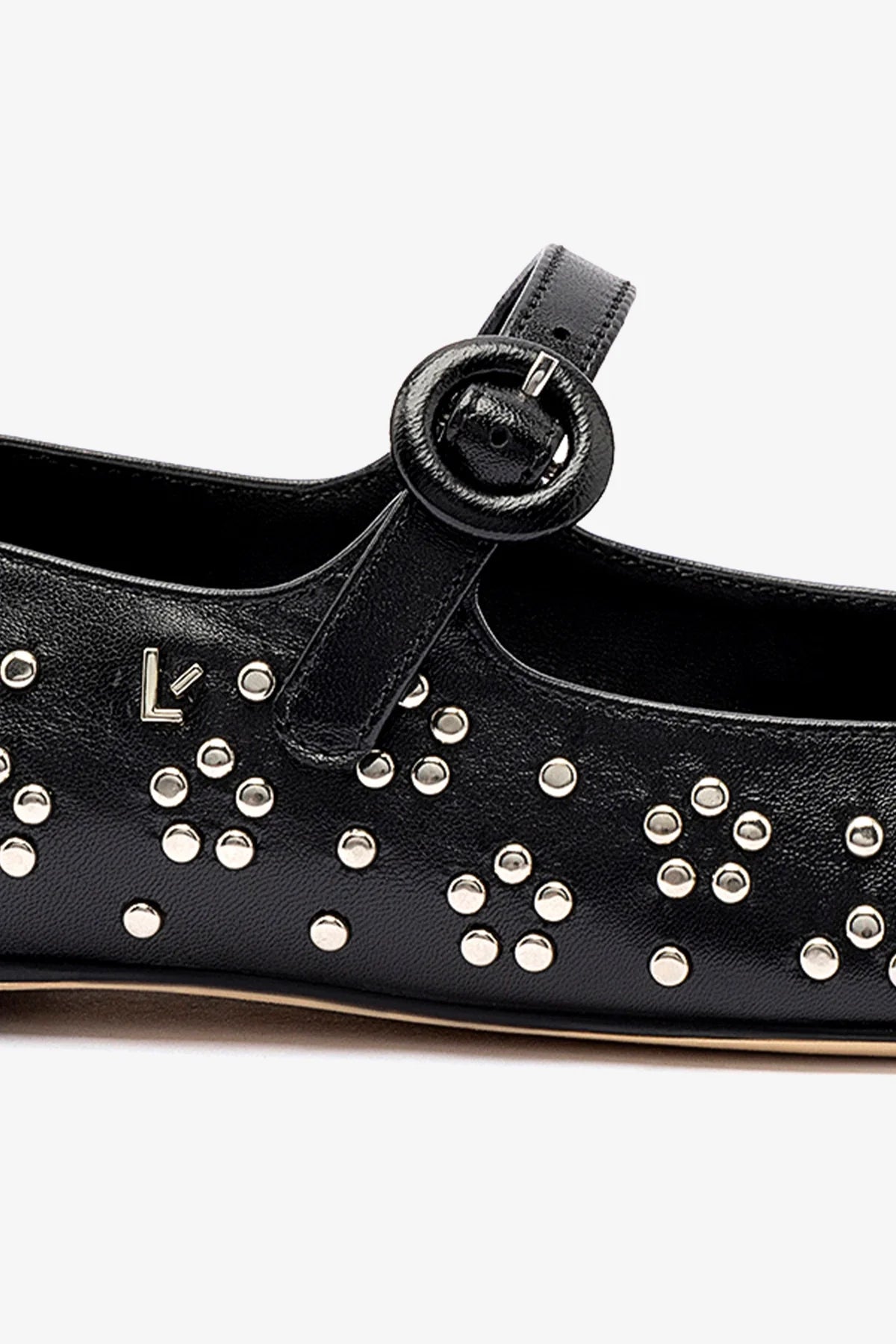Blair Black Leather Ballet Flats with Metallic Studs - Women's Comfortable Slip-On Shoes for Work, Office & Casual Wear
