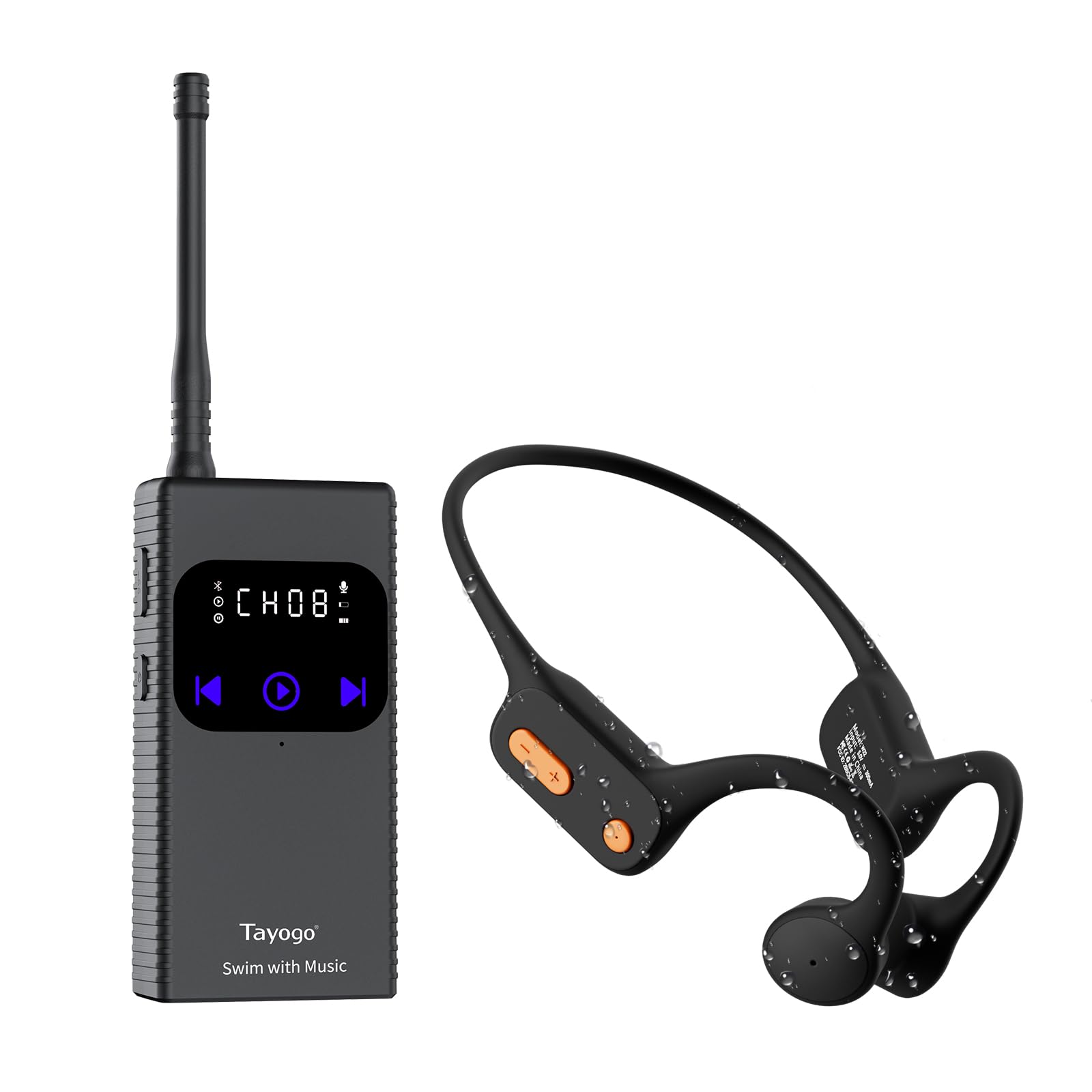 Tayogo Waterproof Bone Conduction Bluetooth Headphones for Swimming - Wireless Music Streaming for Spotify, Audible & Amazon Music - Swimming Coach Communication Device - Perfect for Pool Workouts, Open Water Swimming & Aquatic Fitness