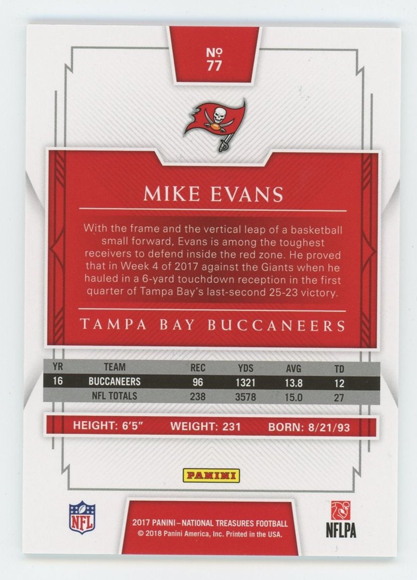 2017 Mike Evans Panini National Treasures Football Card #65/99 - Tampa Bay Buccaneers - Perfect for NFL Collectors & Sports Memorabilia Fans
