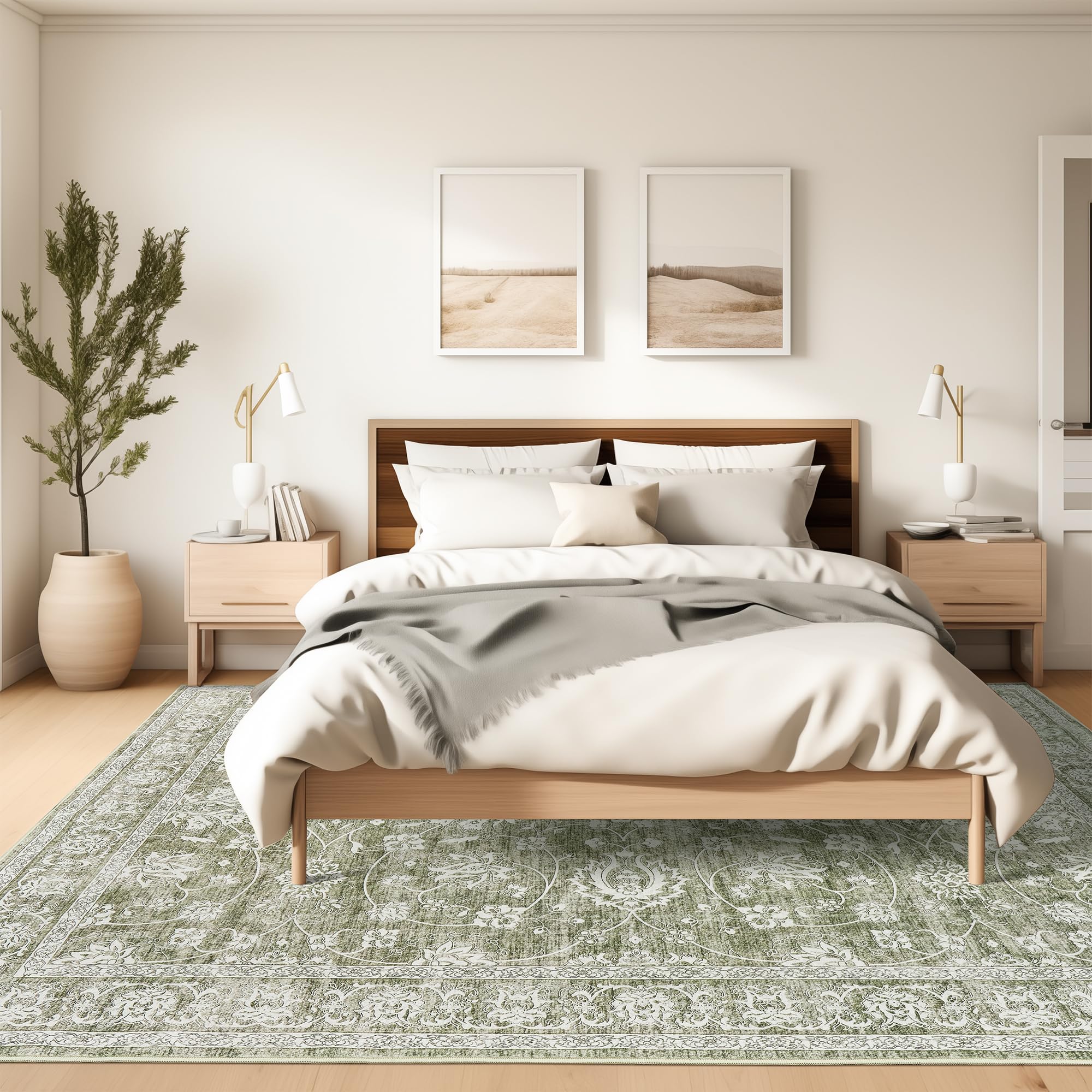 Valenrug 8x10 Area Rug - Machine Washable Non-Slip Living Room Rug, Stain Resistant Bedroom Carpet | Soft & Durable Indoor Floor Mat for Home Decor (8'x10', Green) | Perfect for Living Spaces, Bedrooms & High-Traffic Areas
