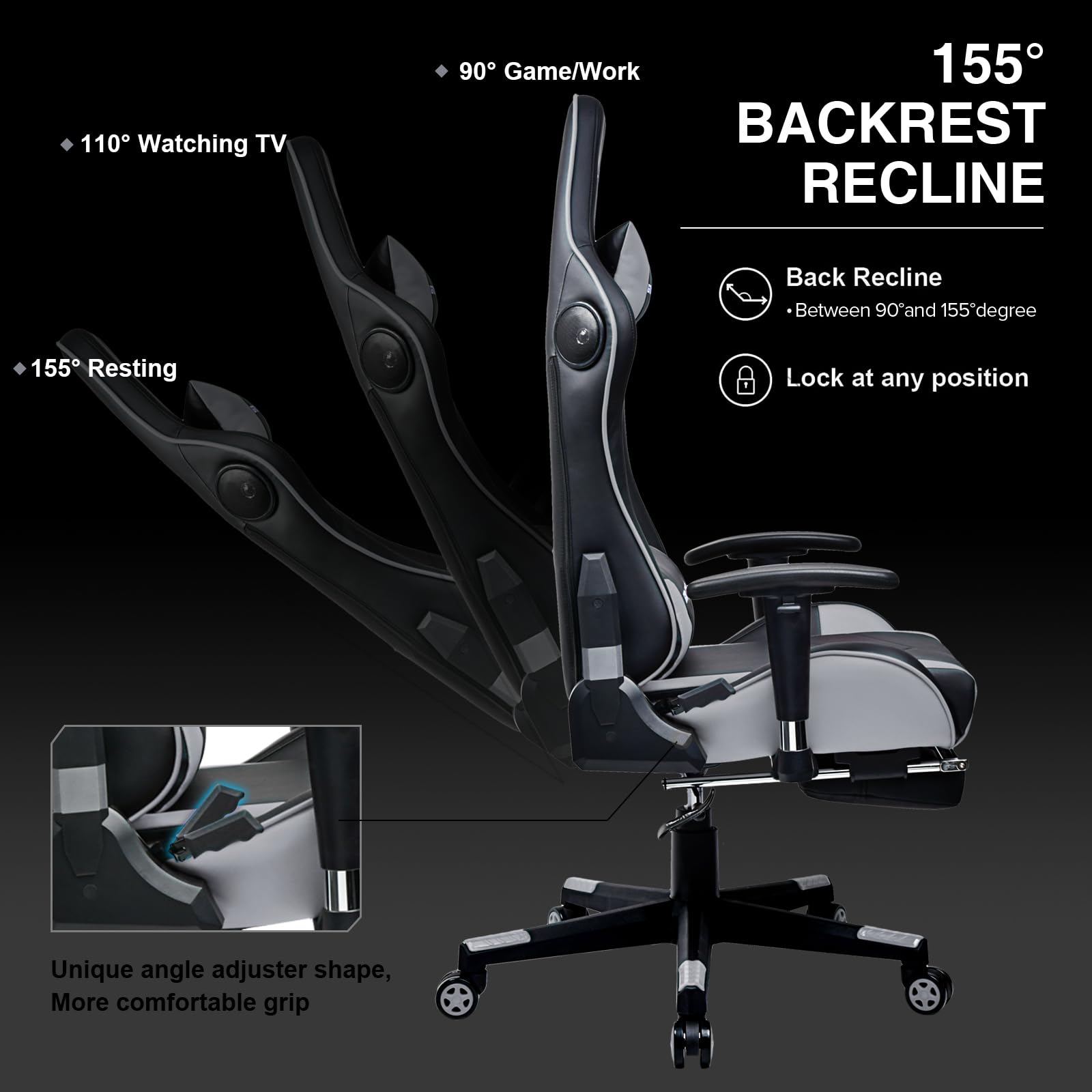 GTRACING Ergonomic Gaming Chair with Bluetooth Speakers, Footrest & Lumbar Support - Heavy Duty Video Game & Office Desk Chair for PC, Console Gaming & Home Office Use