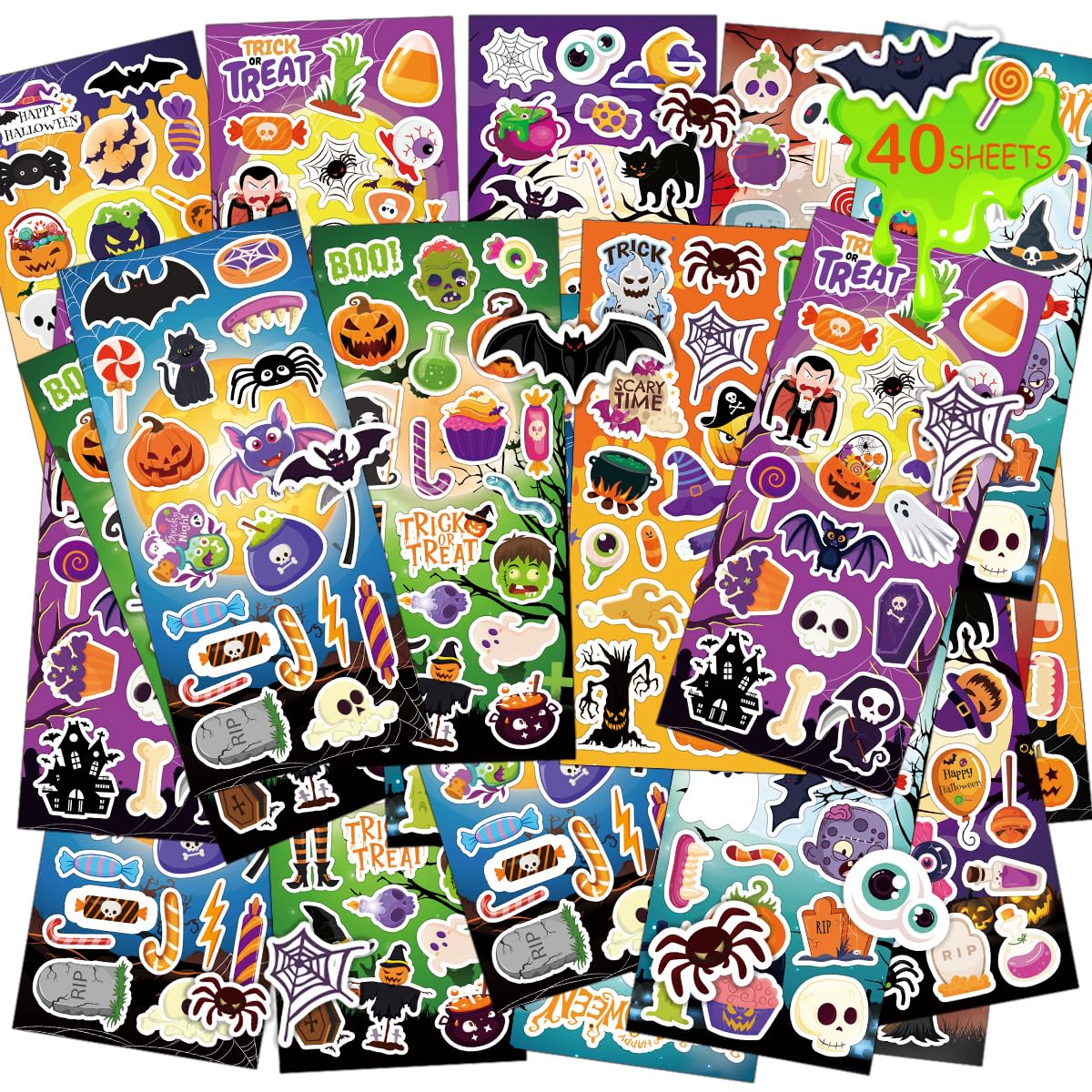 40 Sheets Cute Halloween Stickers - 800+ Fun Halloween Stickers for Kids, Halloween Party Favors & Crafts, Kids Halloween Games & Decorations - Perfect for Halloween Parties, DIY Projects, Scrapbooking & Home Decor
