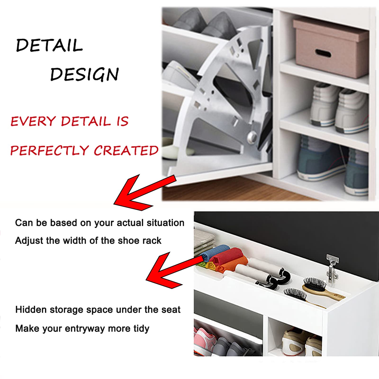 U&Q Modern Wooden Shoe Storage Bench with Hidden Shoe Rack - Entryway Shoe Cabinet Organizer & Seat - Multi-Purpose Shoe Cubby with Large Top Storage - Brown (100x34x60cm/39x13x24in) - Perfect for Hallway, Bedroom & Closet Organization