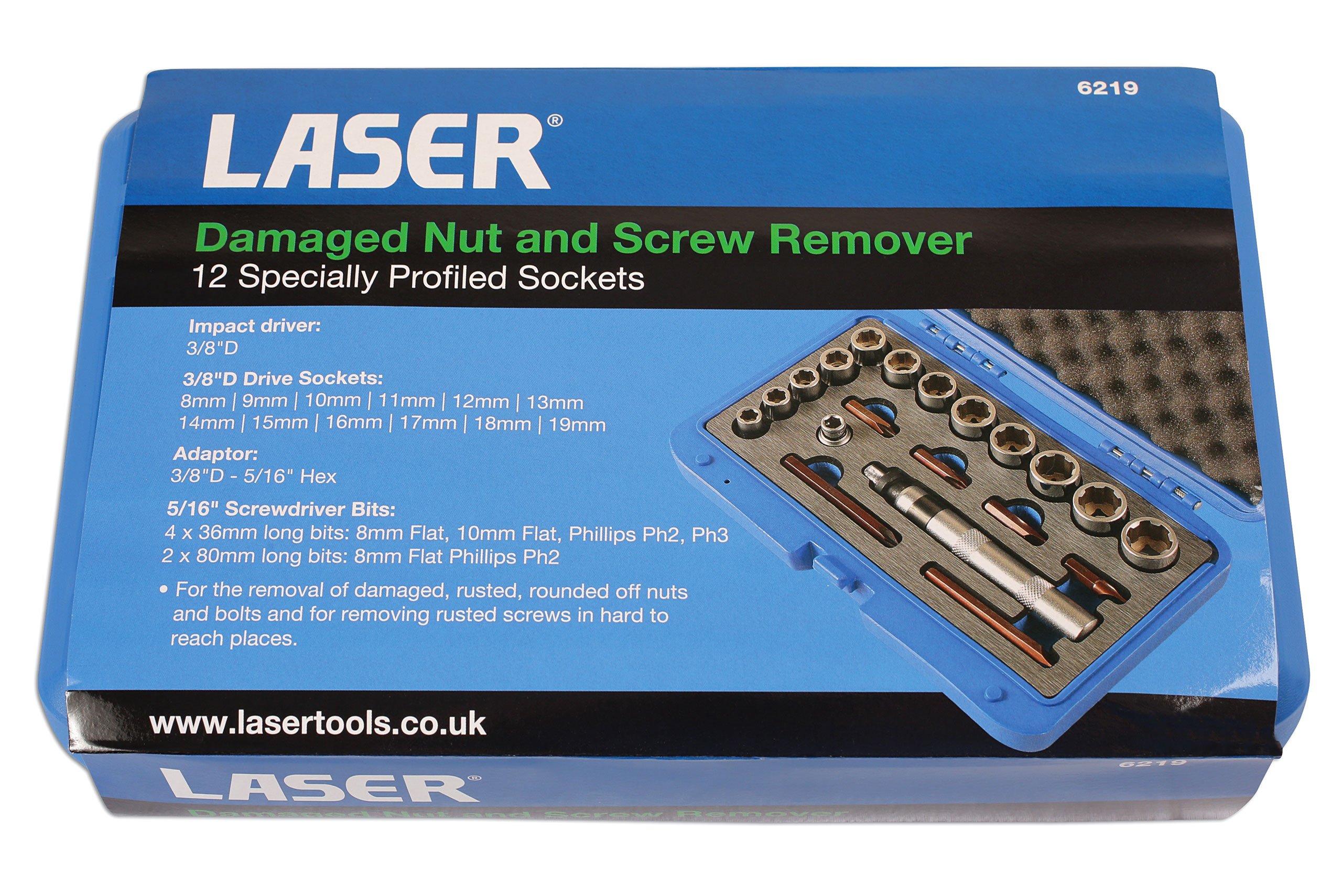 Laser 6219 Damaged Nut and Screw Remover Tool - Extract Stripped, Broken or Rusted Bolts Easily - Perfect for Automotive Repair, Plumbing and DIY Home Maintenance