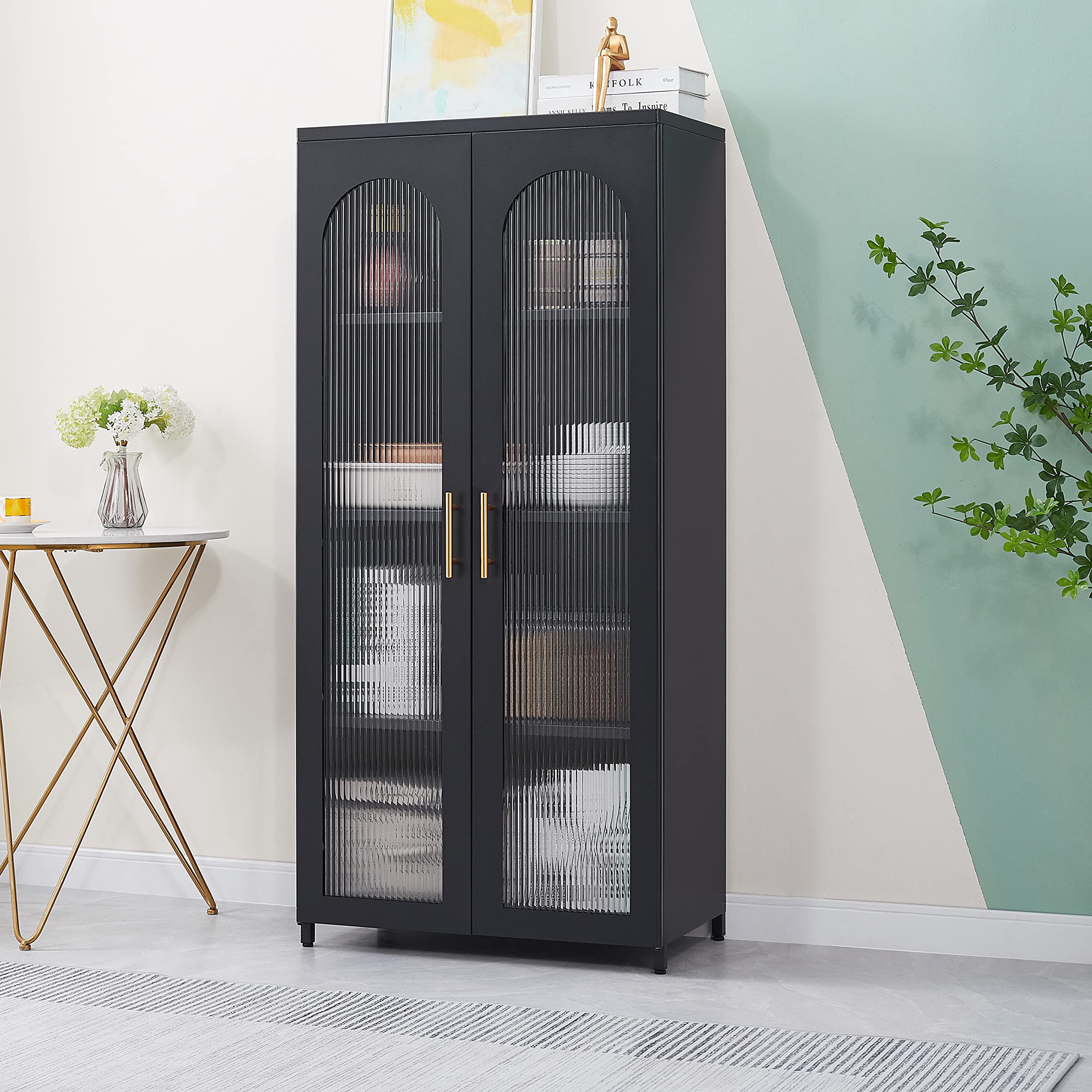 Modern Sideboard Buffet Cabinet with Glass Doors & Adjustable Shelves - Kitchen Storage Credenza for Dining Room, Living Room | Stylish Accent Furniture for Home Decor & Entertaining
