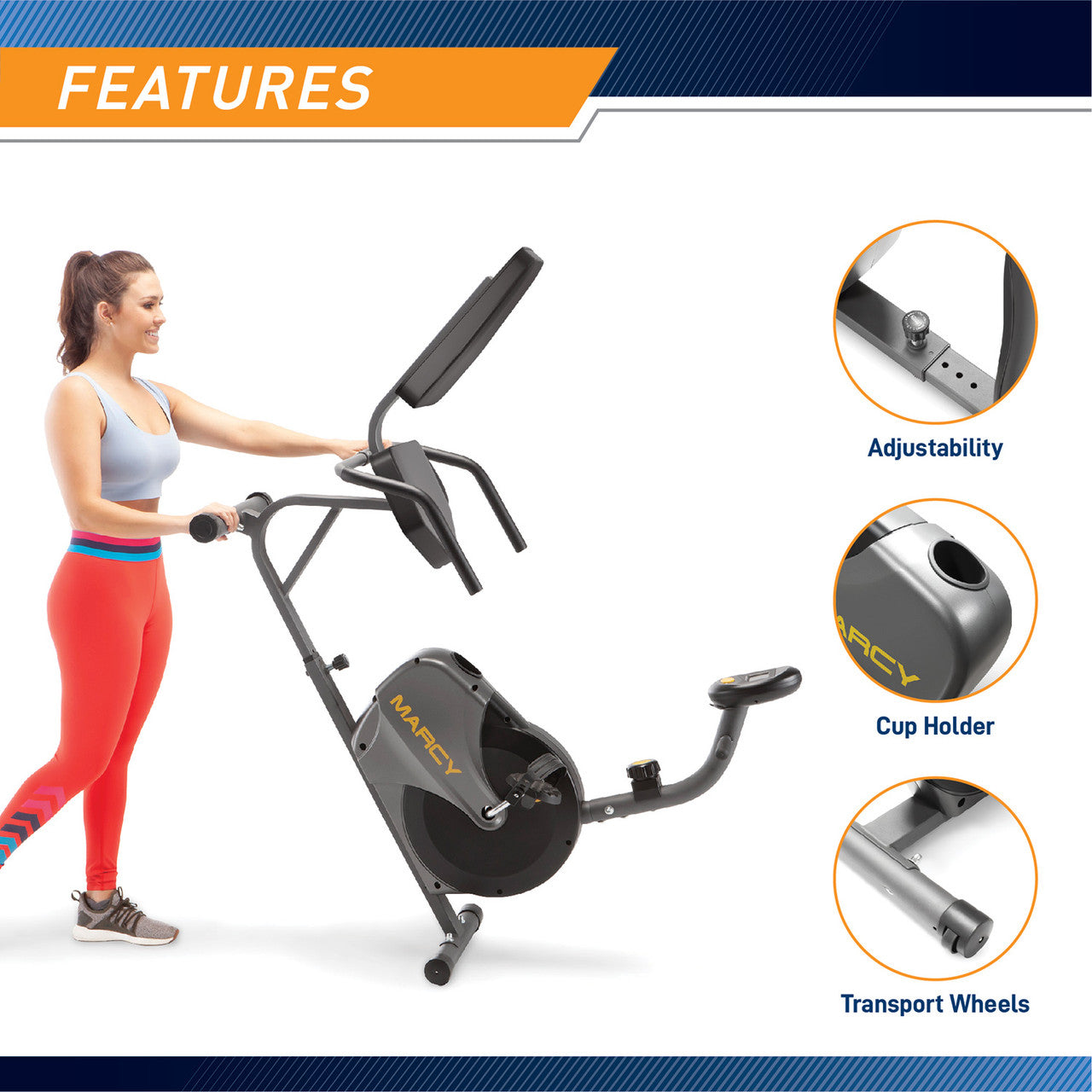 Marcy NS-716R Recumbent Magnetic Exercise Bike for Home Workout - Low-Impact Cardio Training for Seniors & Rehabilitation