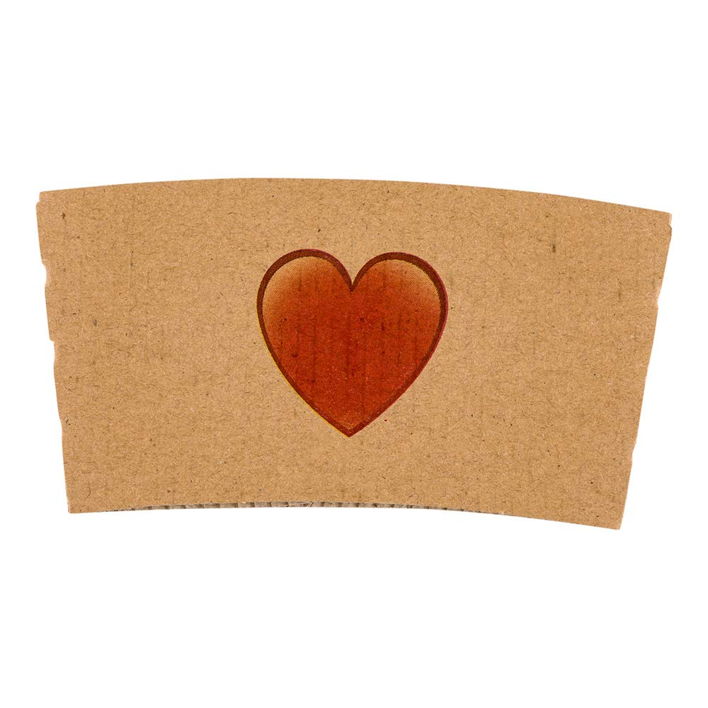 Restpresso 5.1 x 2.8 Inch Disposable Coffee Cup Sleeves - 1000 Pack Corrugated Kraft Paper Hot Drink Sleeves with Heart Emoji Design | Heat Resistant & Secure Grip for Coffee Shops, Cafes, Takeout and Office Break Rooms