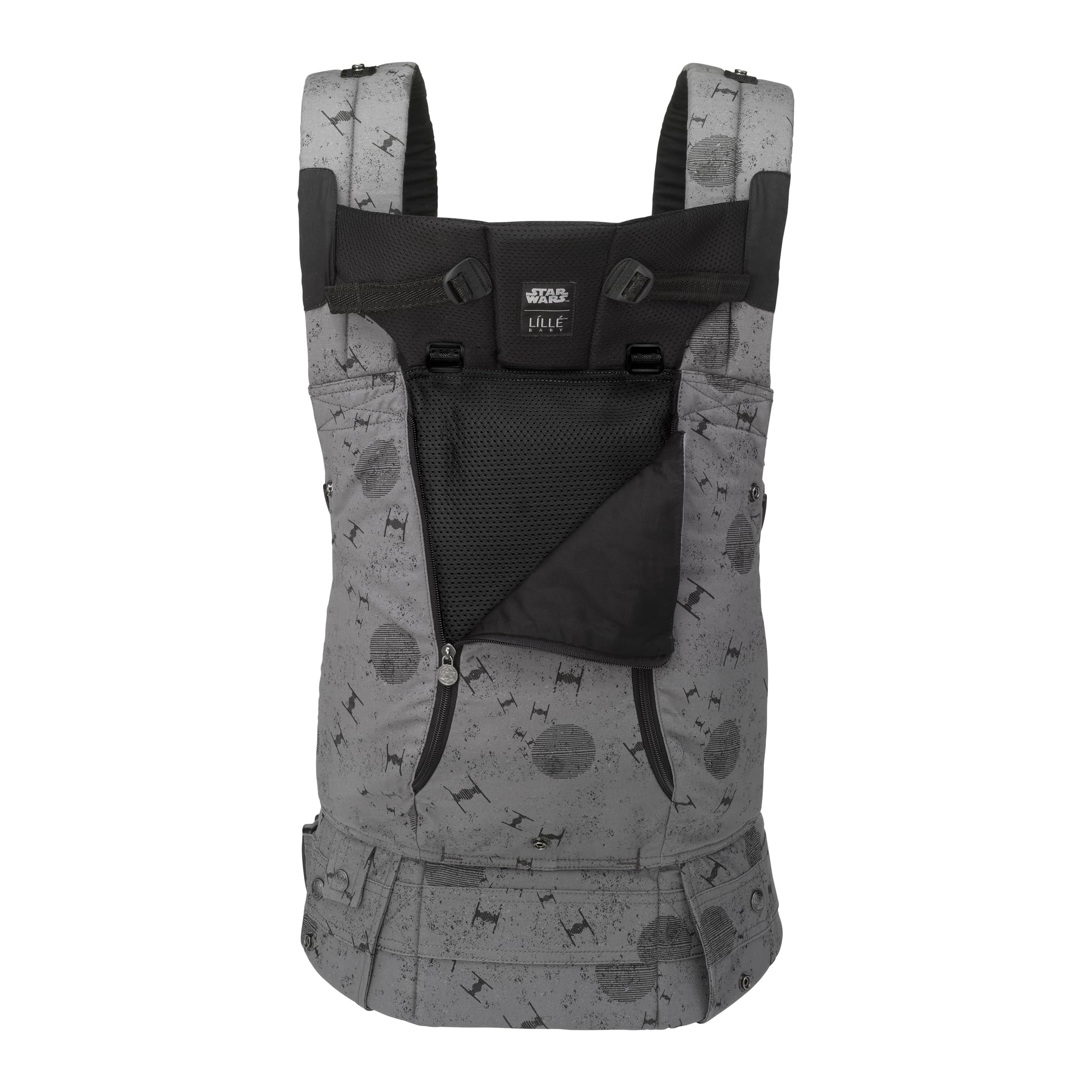 LÍLLÉbaby Complete All Seasons Ergonomic 6-in-1 Baby Carrier for Newborn to Toddler (7-45 lbs) - Adjustable Lumbar Support, 360° Baby Wearing, Inward & Outward Facing - Disney Star Wars Galactic Icons Design - Perfect for Shopping, Hiking & Travel