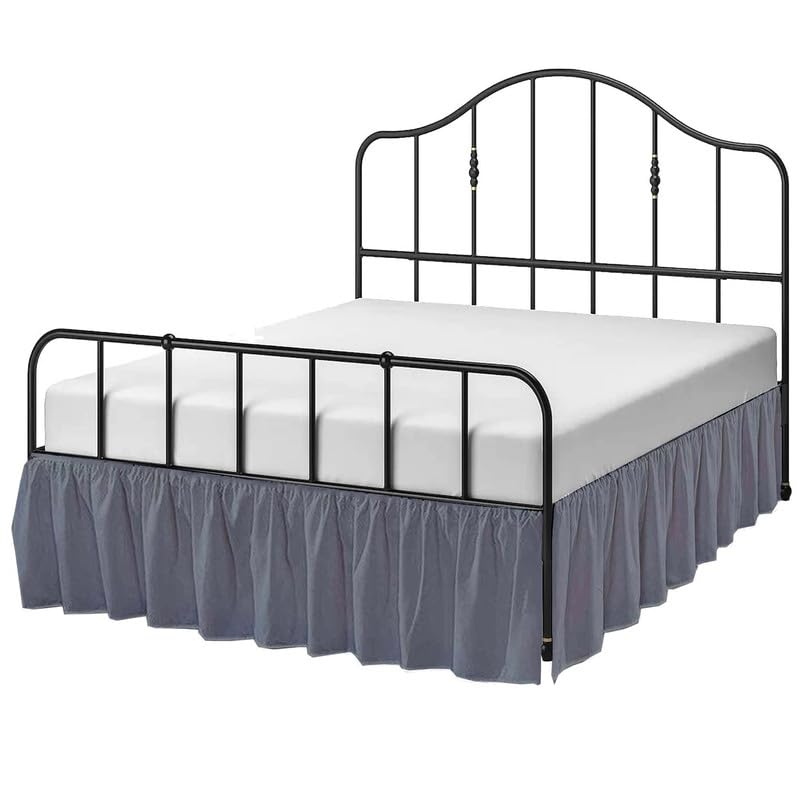 Queen Size Ruffled Bed Skirt with Split Corners - 15 Inch Drop Dark Grey Dust Ruffle - Hotel Quality Brushed Microfiber Bed Skirt for Home Decor | Easy Fit | Perfect for Fall Bedroom Decor, Guest Rooms & Luxury Hotel Style Bedding