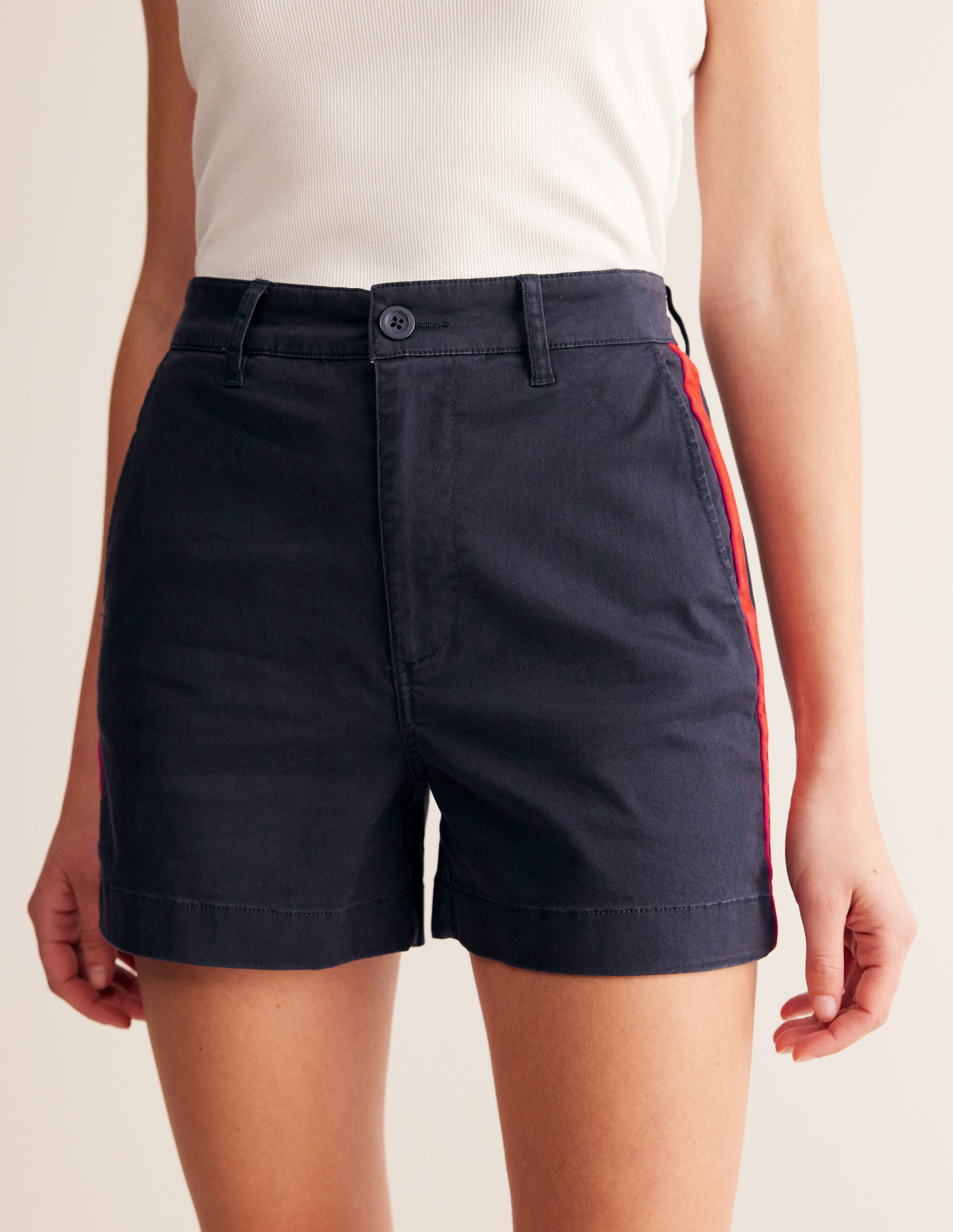 Barnsbury Chino Shorts for Men - Navy with Red Side Stripe | Comfortable Casual Shorts for Summer, Travel & Outdoor Activities