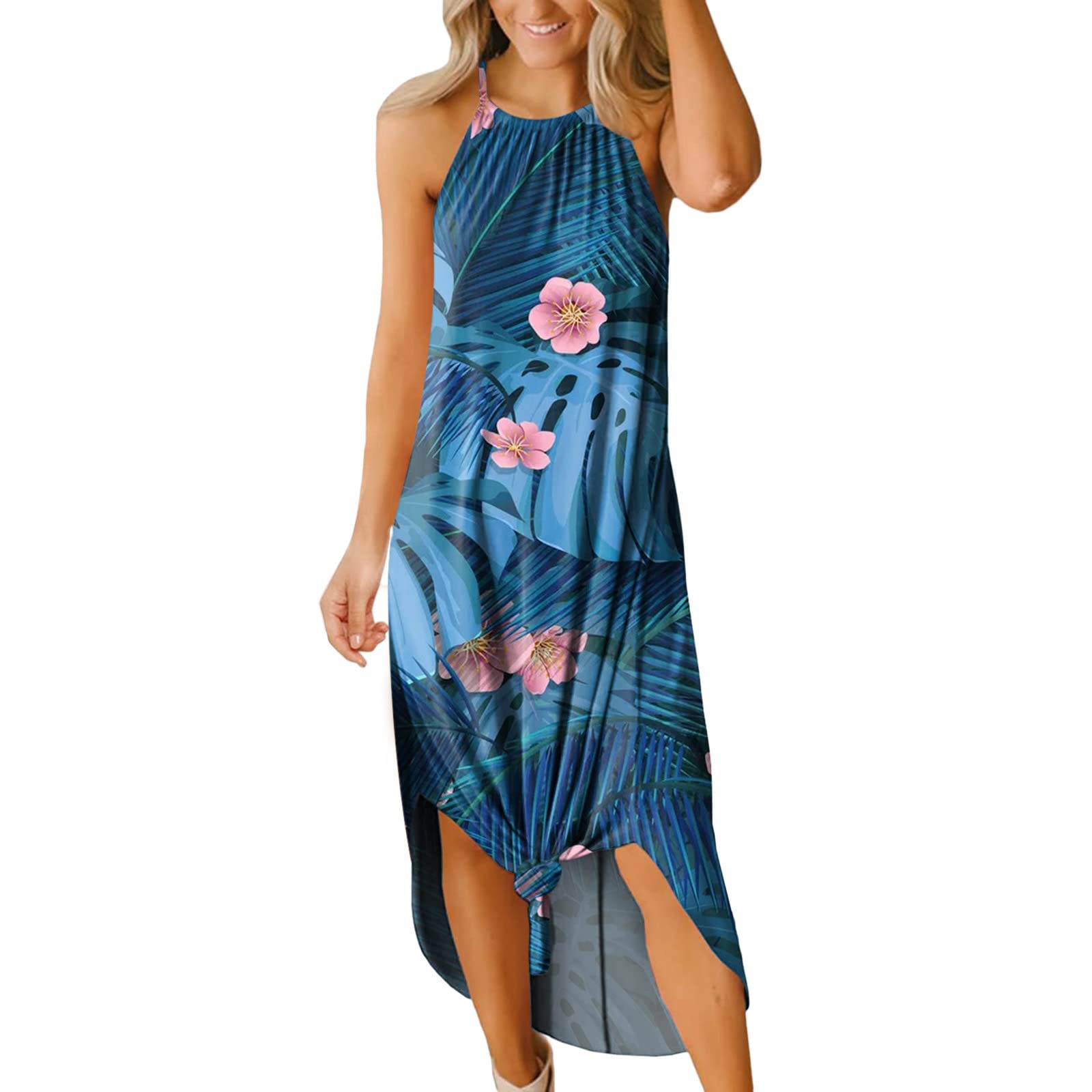 ETHKIA Women's Casual Sleeveless Floral Print Maxi Dress - Summer Beach Cover Up, Spring Vacation Outfit, Boho Chic Long Skirt for Outdoor Parties & Date Nights