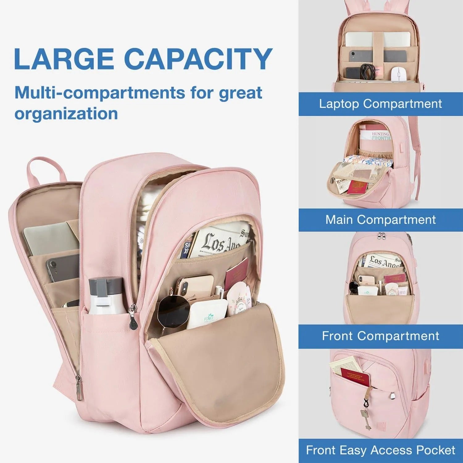Bonchemin 15.6 Inch Laptop Backpack for Men & Women - Waterproof Travel Backpack with USB Charging Port - Perfect for Business, College, Commuting & Airplane Carry-On