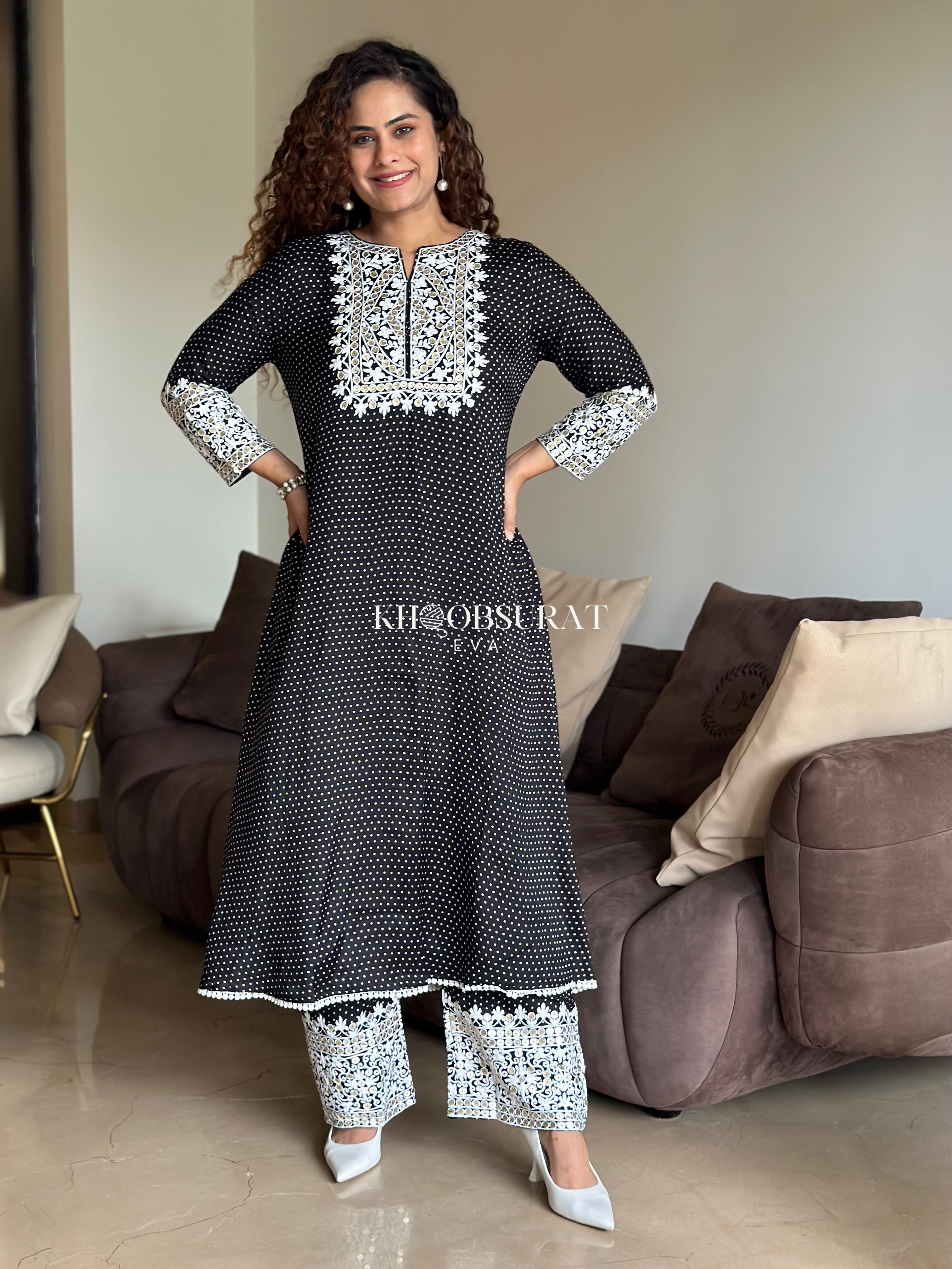 Stylish Romy Black Embroidered Kurta Set for Women | Traditional Indian Ethnic Wear | Perfect for Festivals, Weddings & Special Occasions