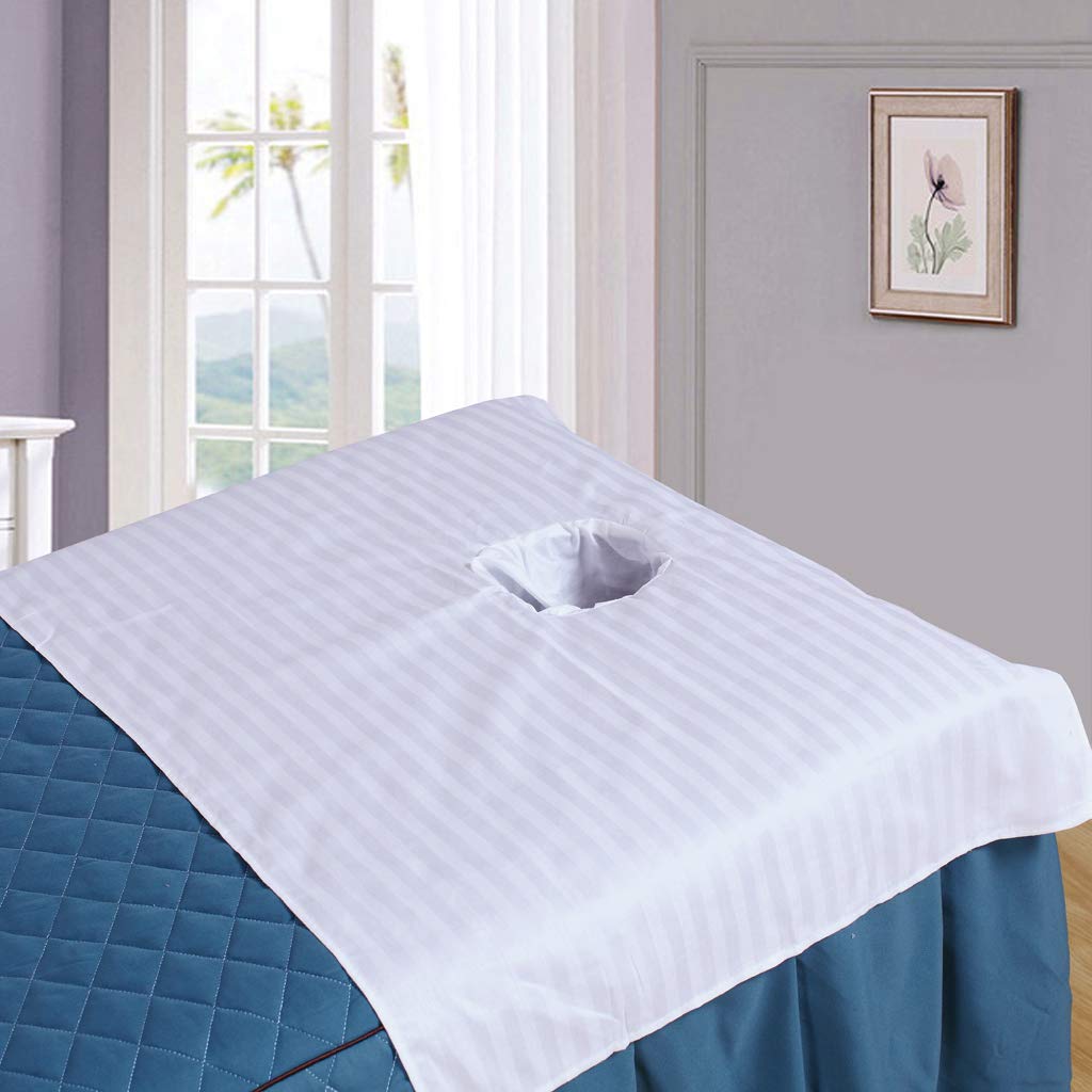 VANKOA 3-Piece Beauty Bed Sheet Set with Face Hole - Reusable Spa & Massage Table Linens for Salon, Facial, Massage Therapy - White Cotton Couch Cover for Professional & Home Use
