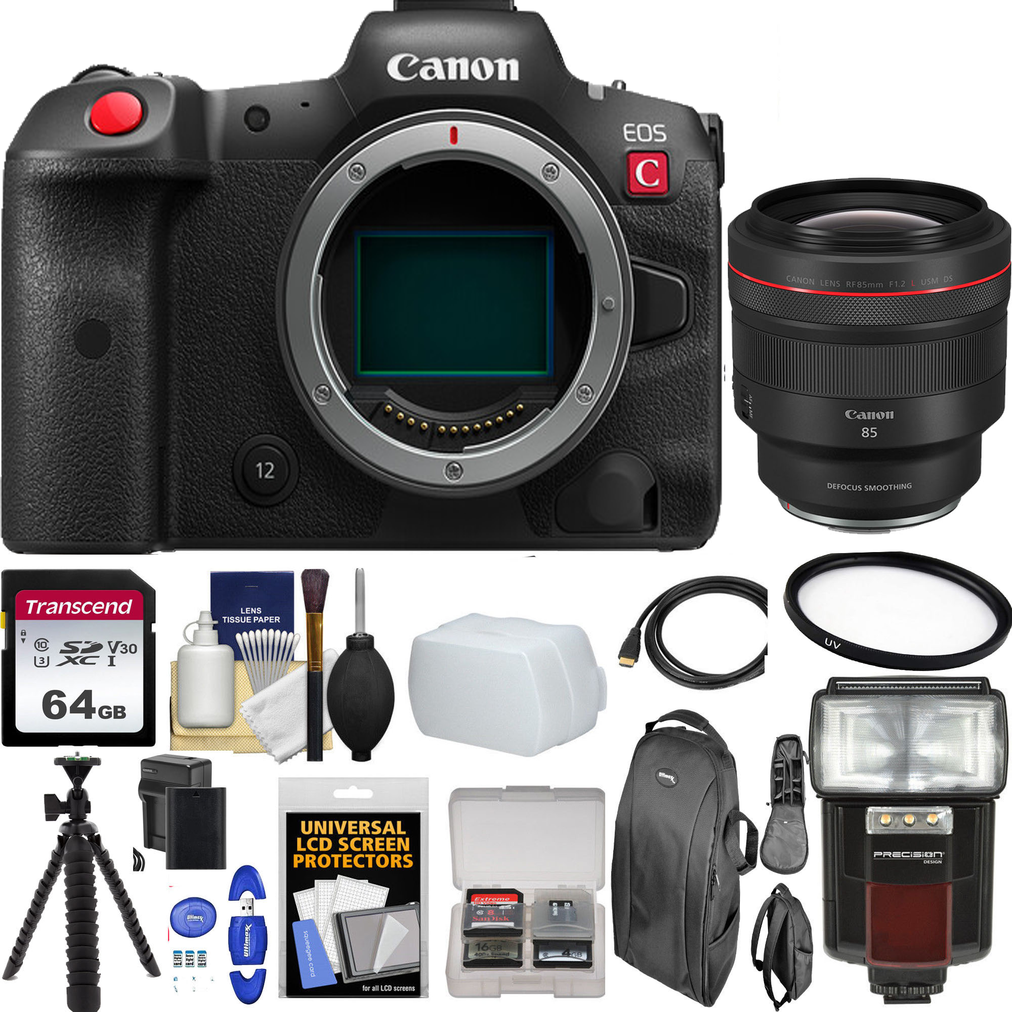 Canon EOS R5 C Mirrorless Digital Camera with RF 85mm f/1.2L USM DS Lens - 64GB Bundle for Professional Photography & Videography - Perfect for Studio, Wedding, and Outdoor Shooting