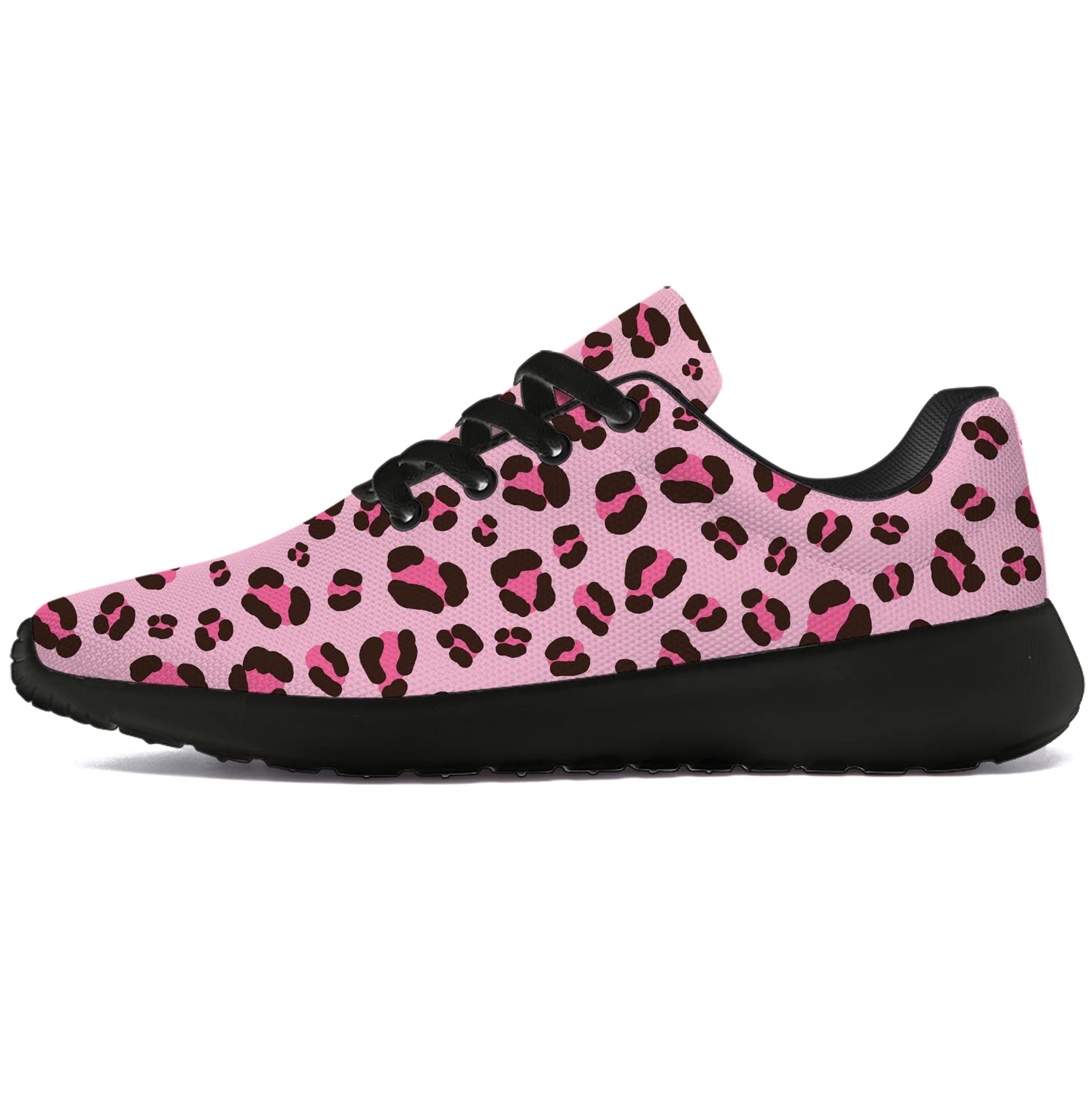 Leopard Print Running Shoes for Men & Women - Pink Cheetah Animal Print Tennis Sneakers for Walking, Jogging & Gym Workouts - Size 10 Men/11.5 Women in Black & Light Pink - Perfect Gift for Boys & Girls