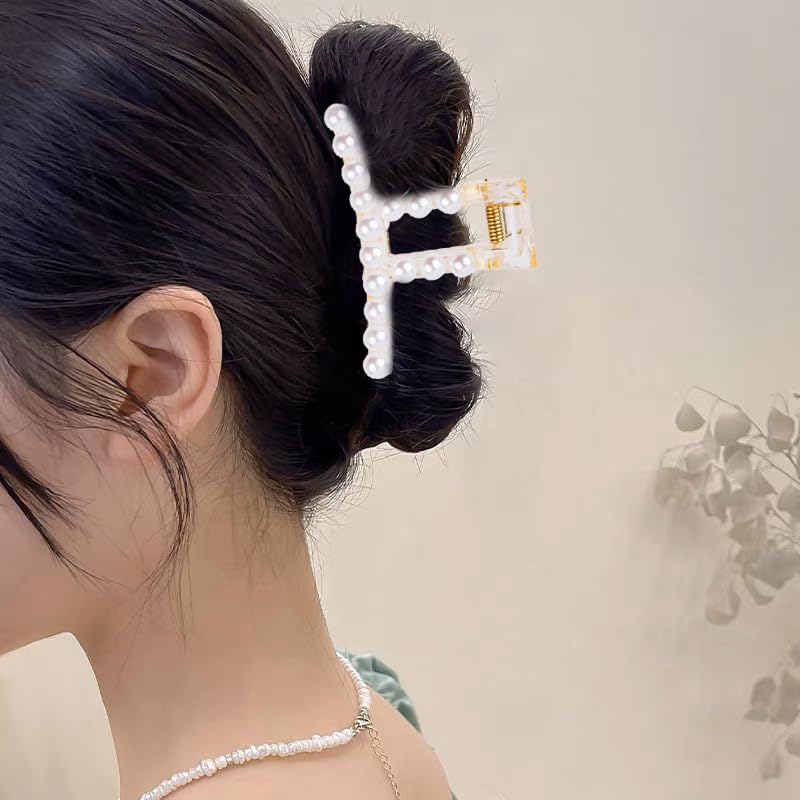 Large Pearl Hair Claw Clips for Thick Hair - Non-Slip Hair Styling Barrettes & Jaw Clips - Elegant Hair Accessories for Women & Girls (3-Pack) - Perfect for Weddings, Parties & Everyday Wear