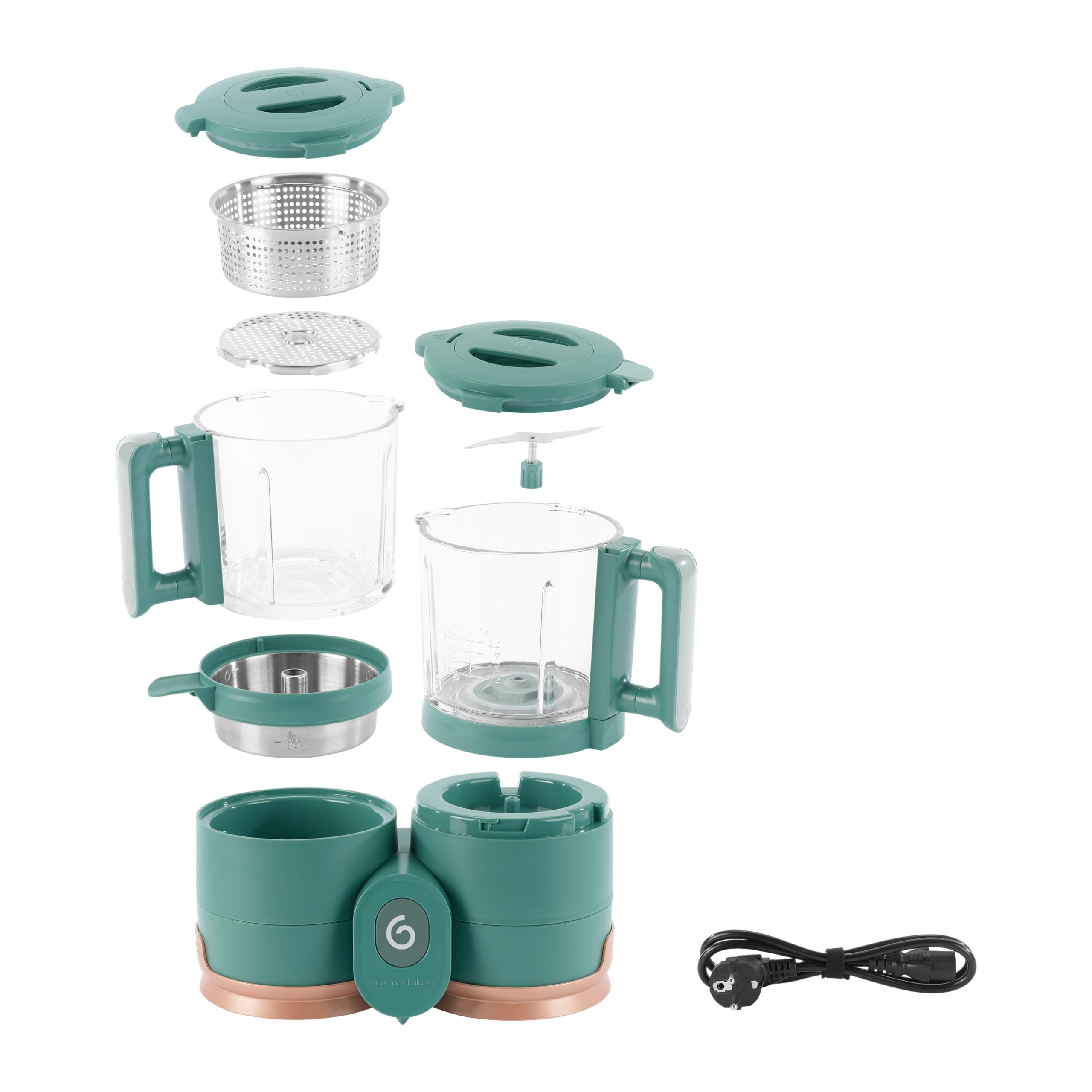 Babymoov Duo Meal Glass Baby Food Maker & Processor with Built-in Glass Steamer, Stainless Steel Basket & Blender (6+ Cup Capacity) - Dark Green | Perfect for Homemade Purees, Steaming Vegetables & Meal Prep for Infants