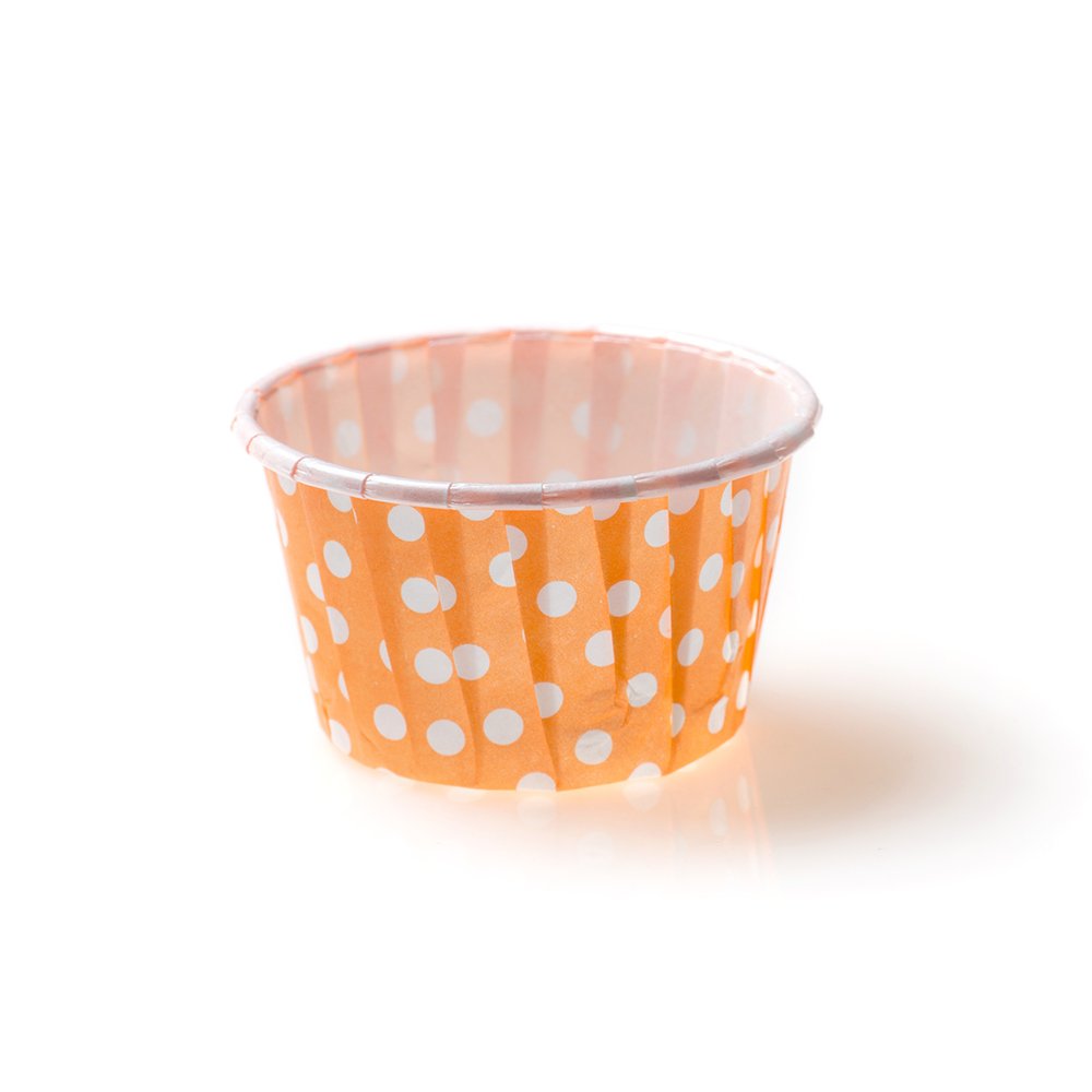 Restaurantware Panificio 1 Ounce Baking Cups - 200 Count Pleated Cupcake Liners | Oven-Safe & Freezer-Safe Orange Polka Dot Muffin Wrappers | Disposable Baking Cups for Weddings, Baby Showers & Birthday Parties | Perfect for Cupcakes, Muffins & Mini Desserts