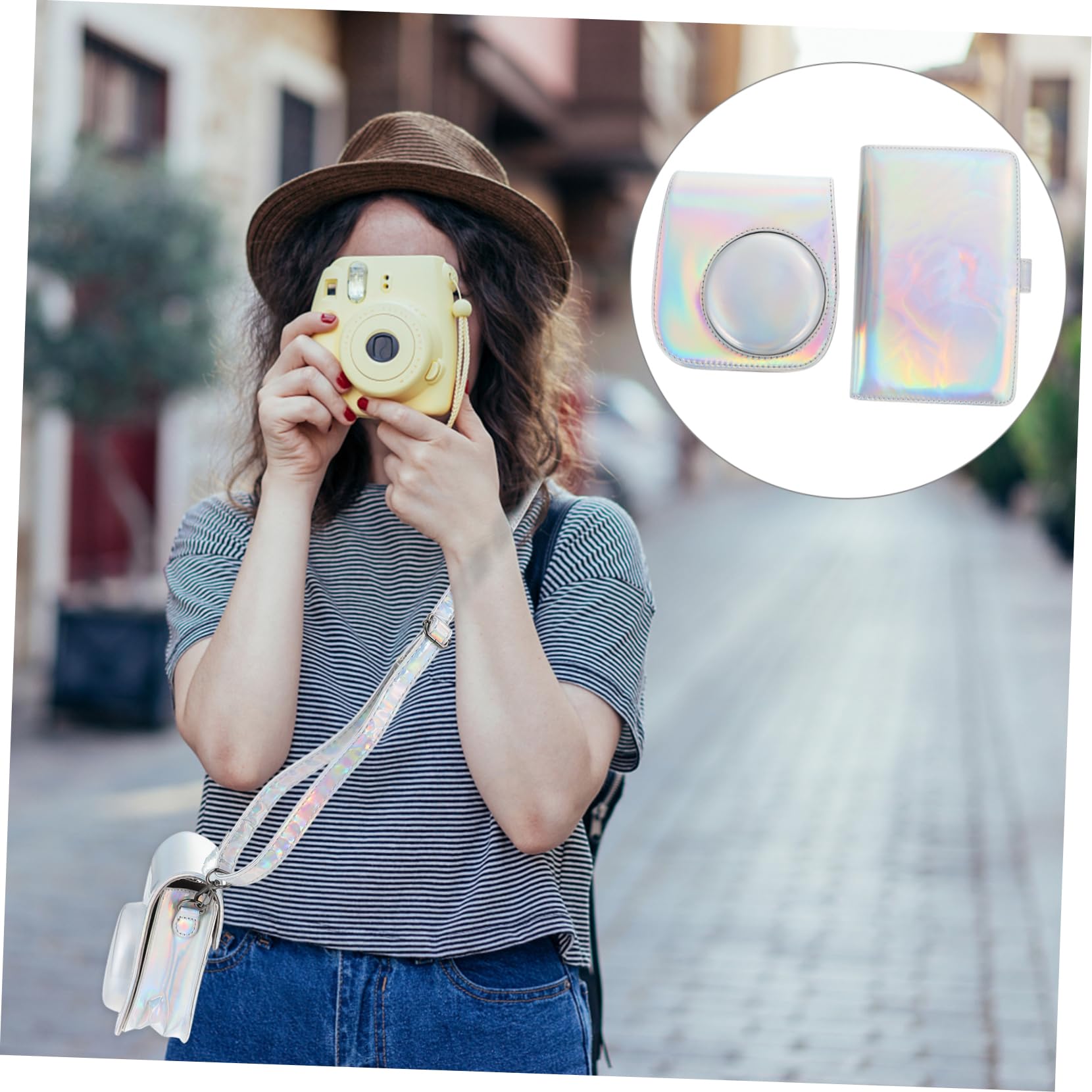 HOMSFOU Instant Camera Case Bag - Waterproof PU Leather Camera Carrying Case with Shoulder Strap for Fujifilm Instax Mini 11/9/8, Polaroid, Travel & Photo Storage