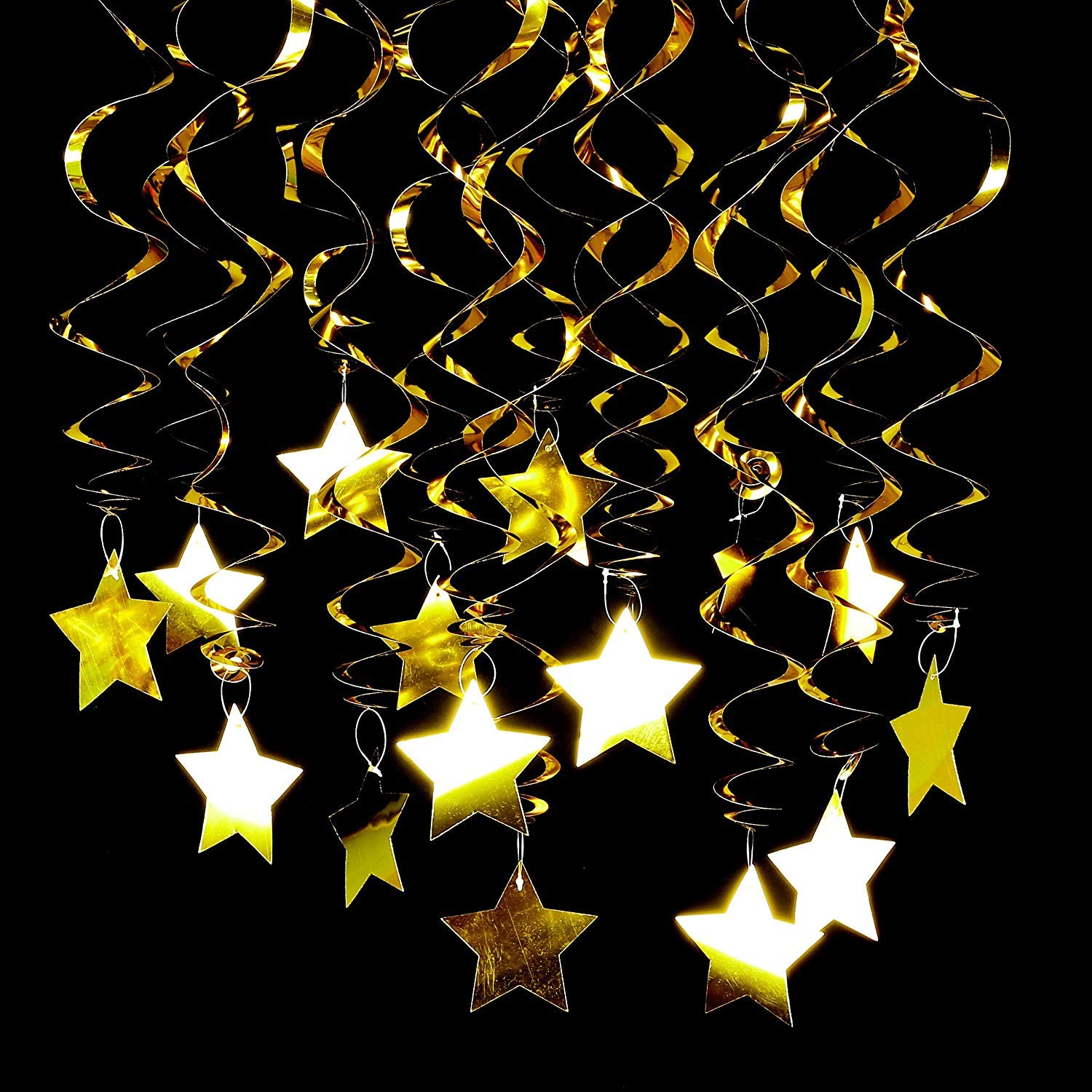 BEISHIDA 15-Pack Gold Star Hanging Swirl Decorations - Elegant Party Supplies for Graduation, Wedding, Baby Shower & Birthday Celebrations - Perfect for Indoor & Outdoor Event Decor