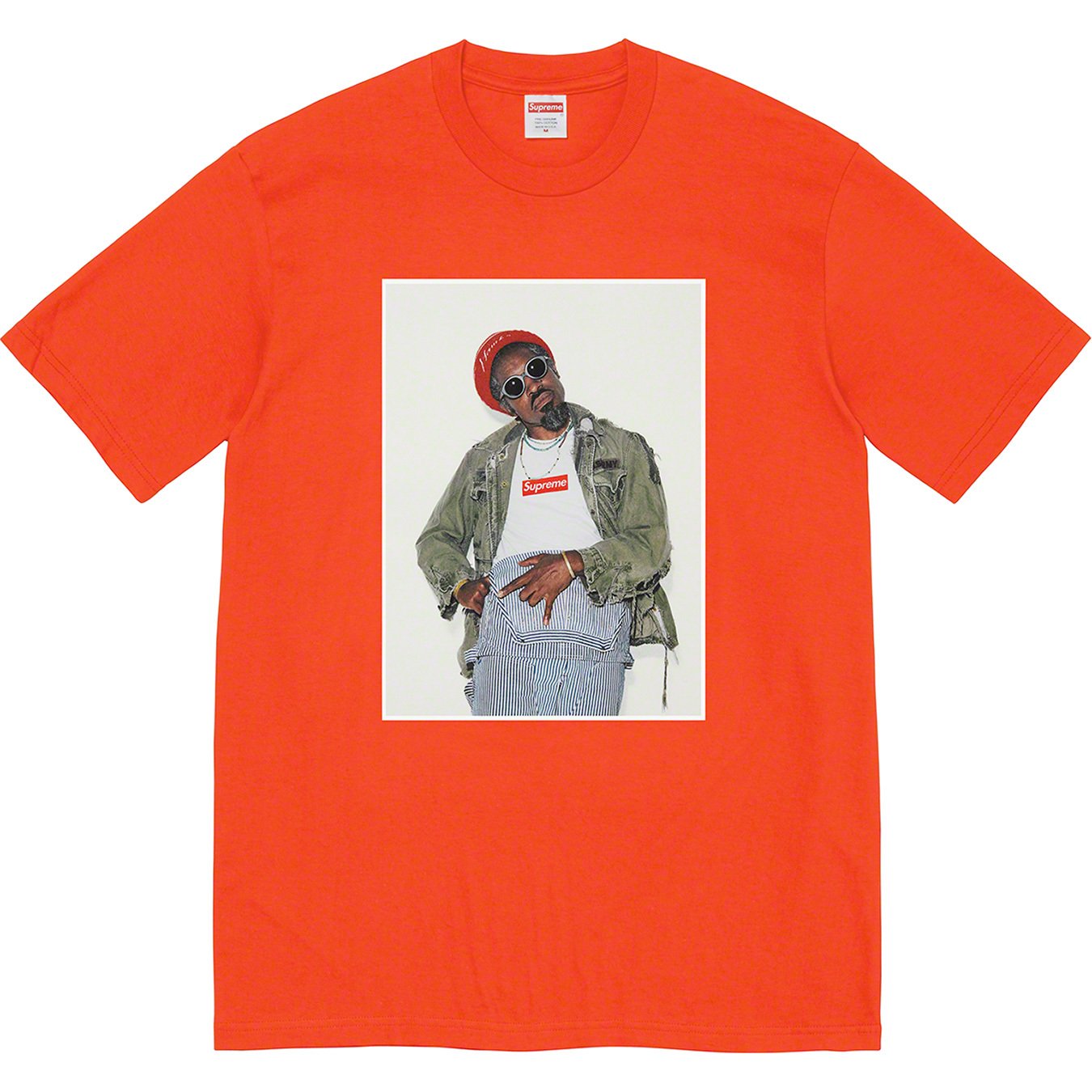 Supreme Andre 3000 T-Shirt - Vintage Graphic Tee in Tomato Red | Hip Hop Merchandise & Streetwear Fashion for Men